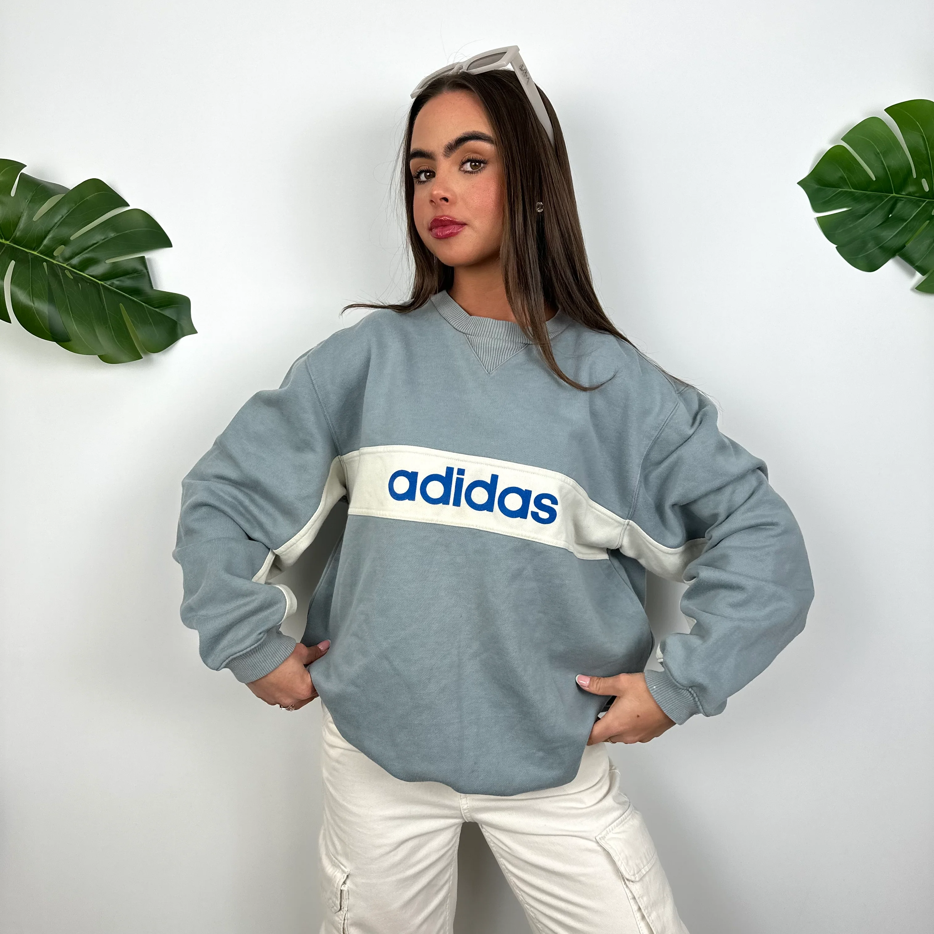 Adidas Dusty Blue Spell Out Sweatshirt (L) - Image 7