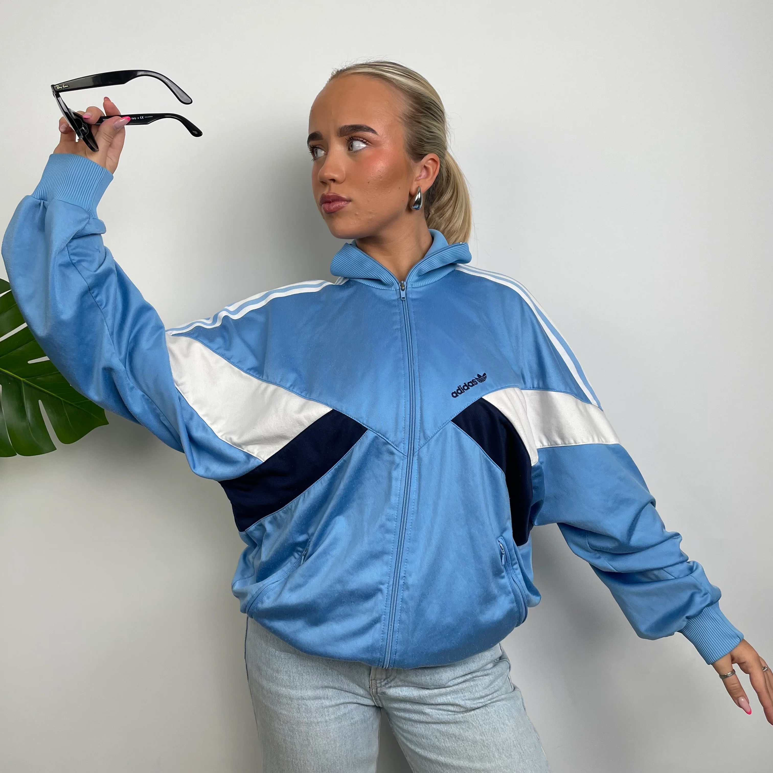 Adidas Embroidered Spell Out Blue Zip Up Track Jacket (M) - Image 2