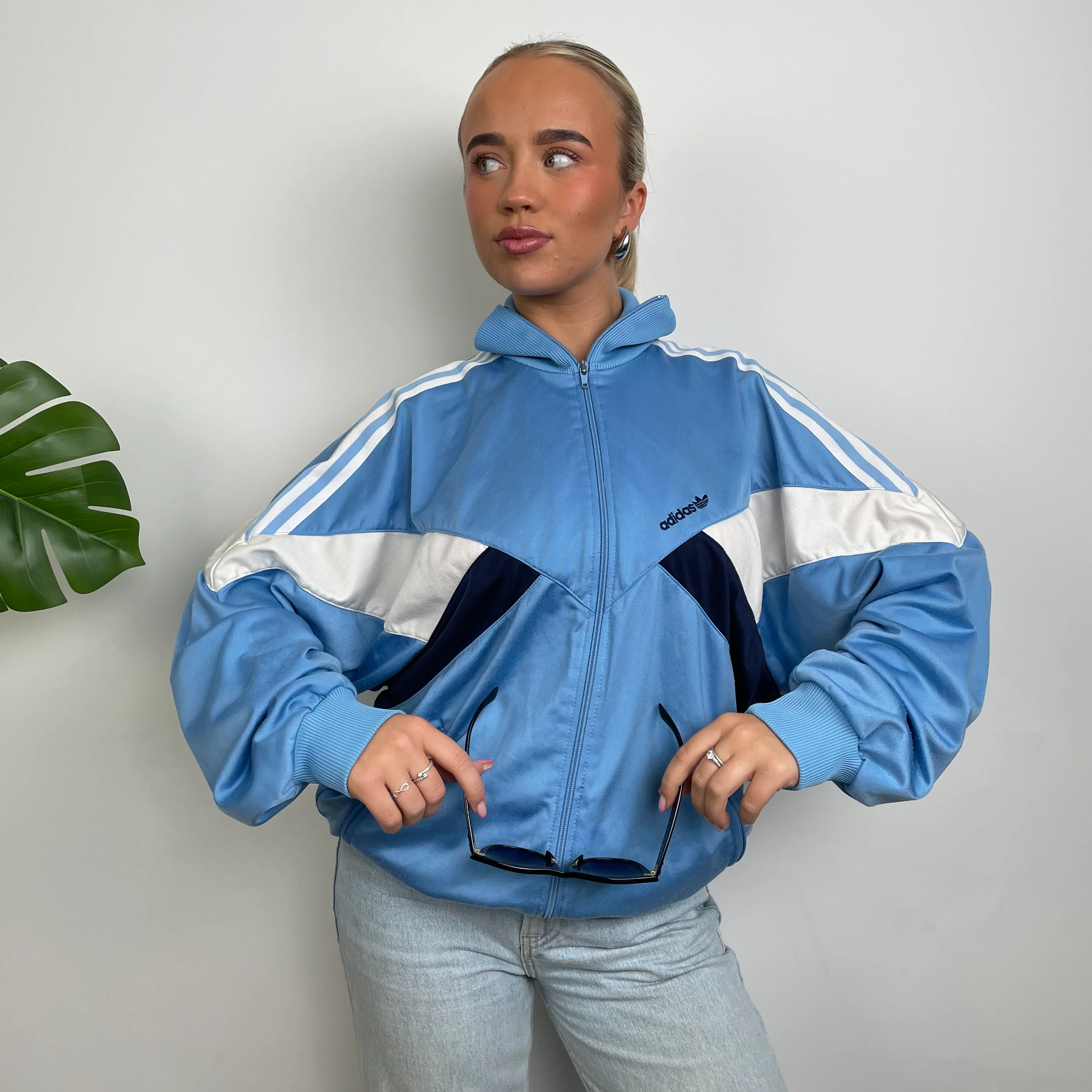 Adidas Embroidered Spell Out Blue Zip Up Track Jacket (M) - Image 3