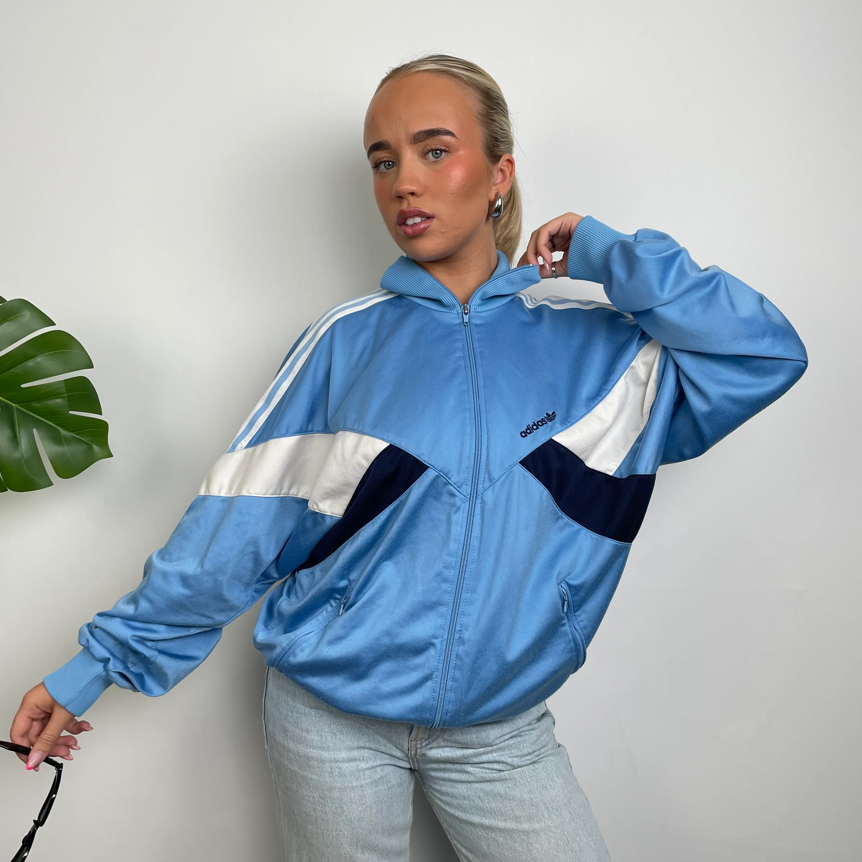 Adidas Embroidered Spell Out Blue Zip Up Track Jacket (M) - Image 5