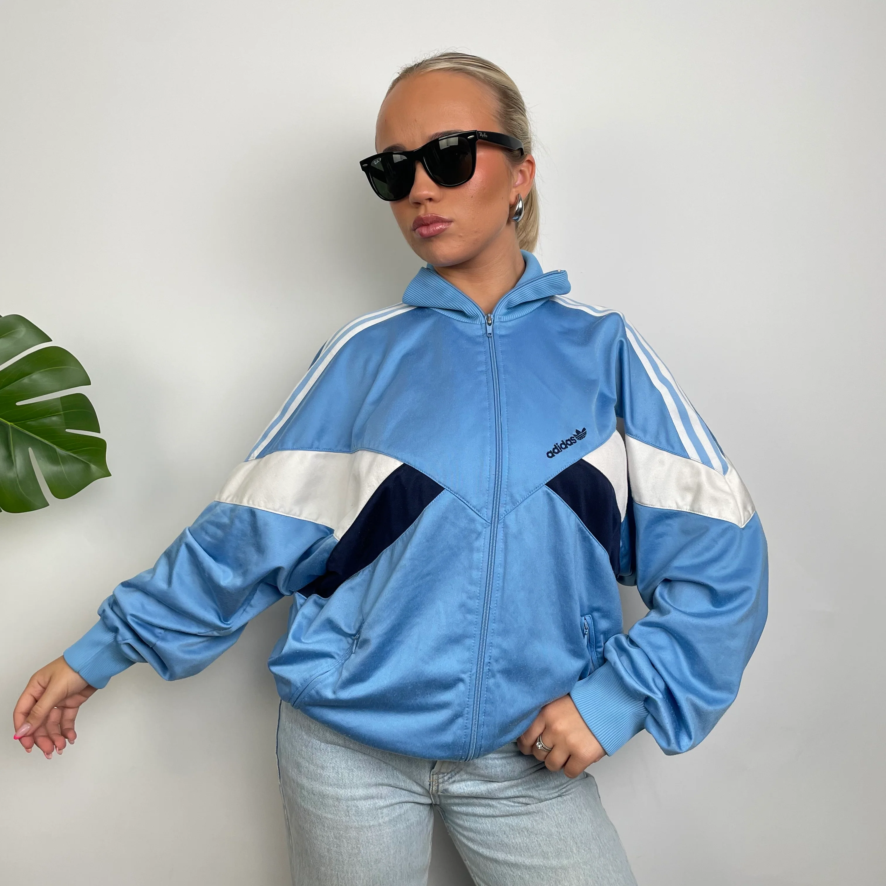 Adidas Embroidered Spell Out Blue Zip Up Track Jacket (M) - Image 6