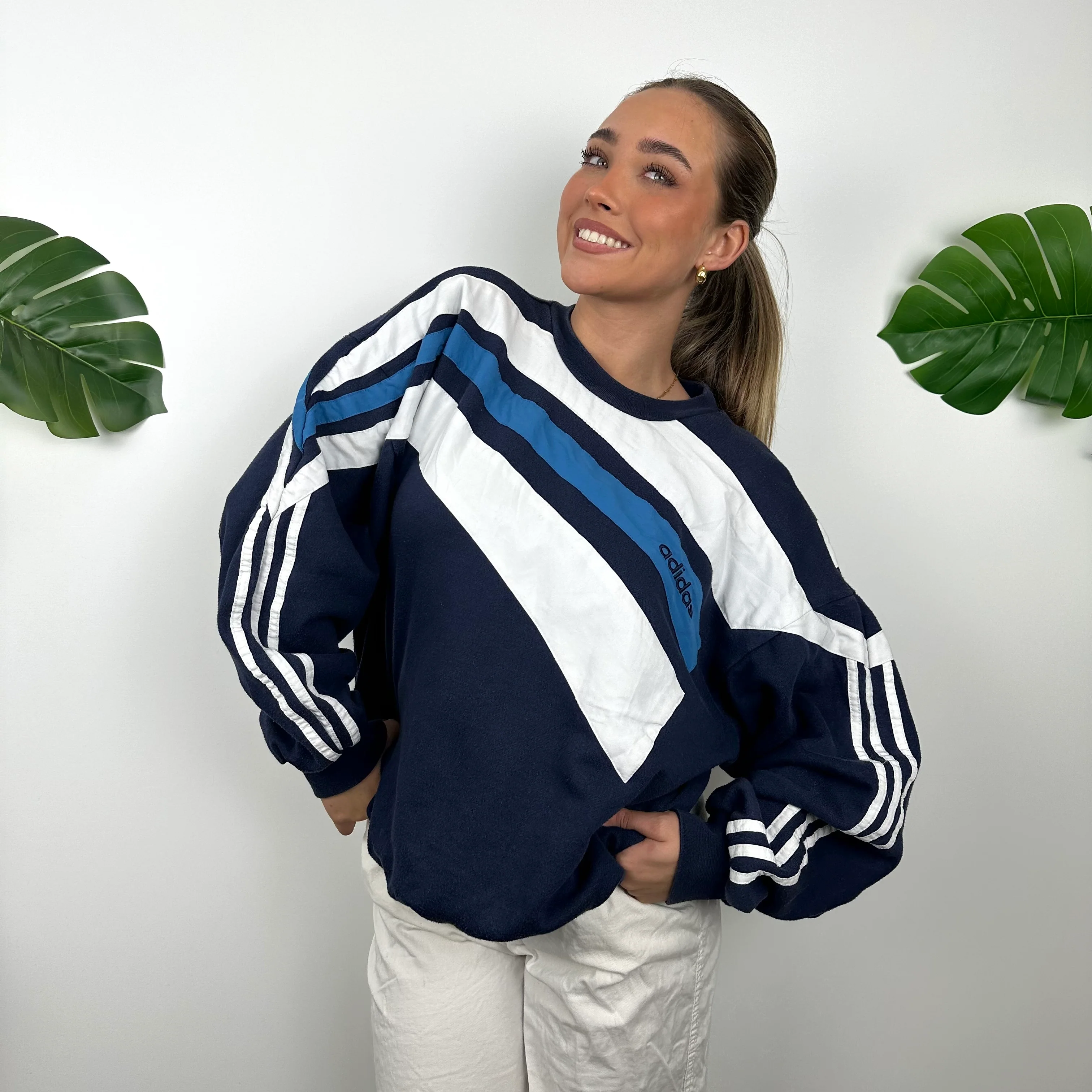 Adidas Embroidered Spell Out Colour Block Sweatshirt (M) - Image 2