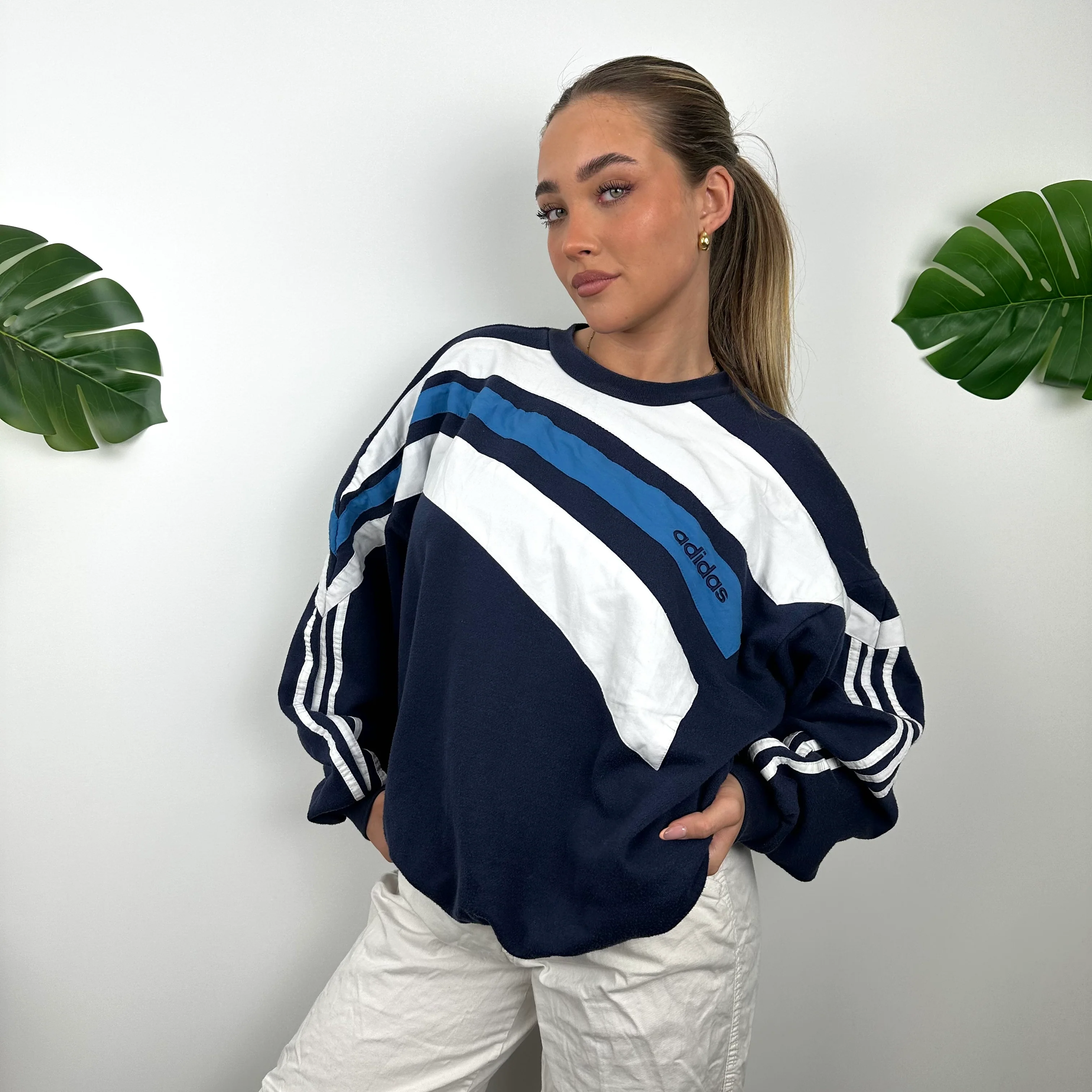 Adidas Embroidered Spell Out Colour Block Sweatshirt (M) - Image 5