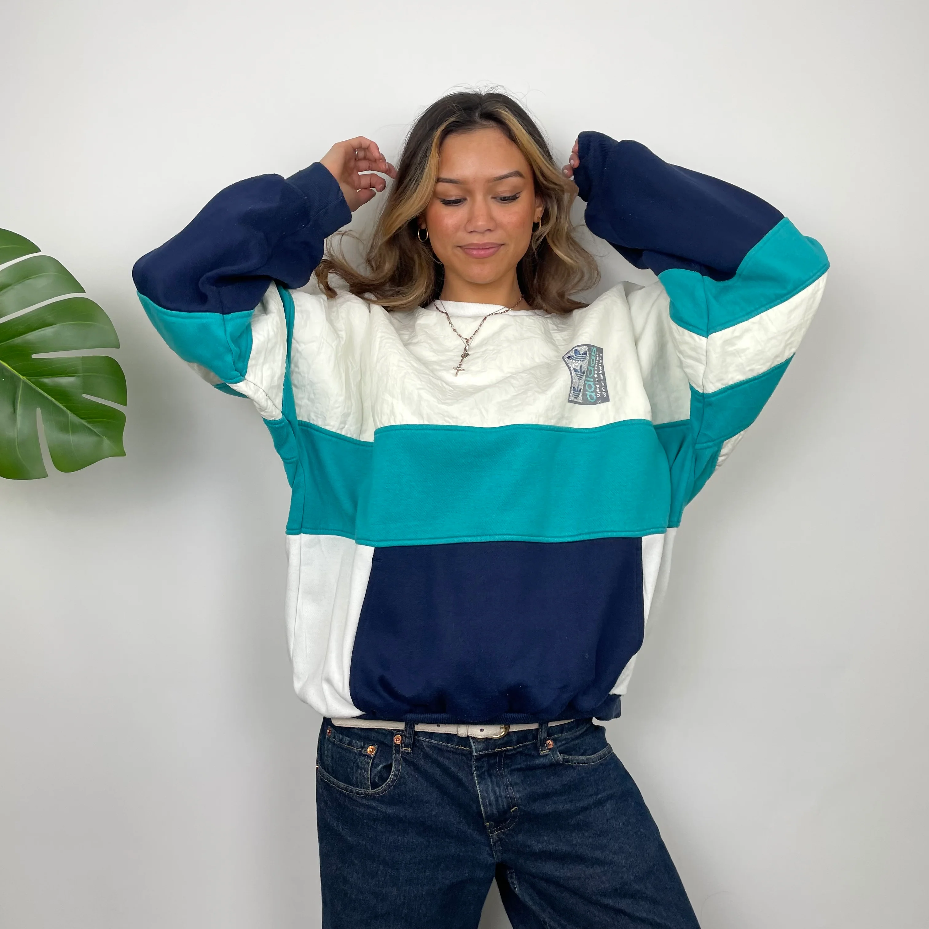 Adidas Embroidered Spell Out Colour Block Sweatshirt (M) - Image 4