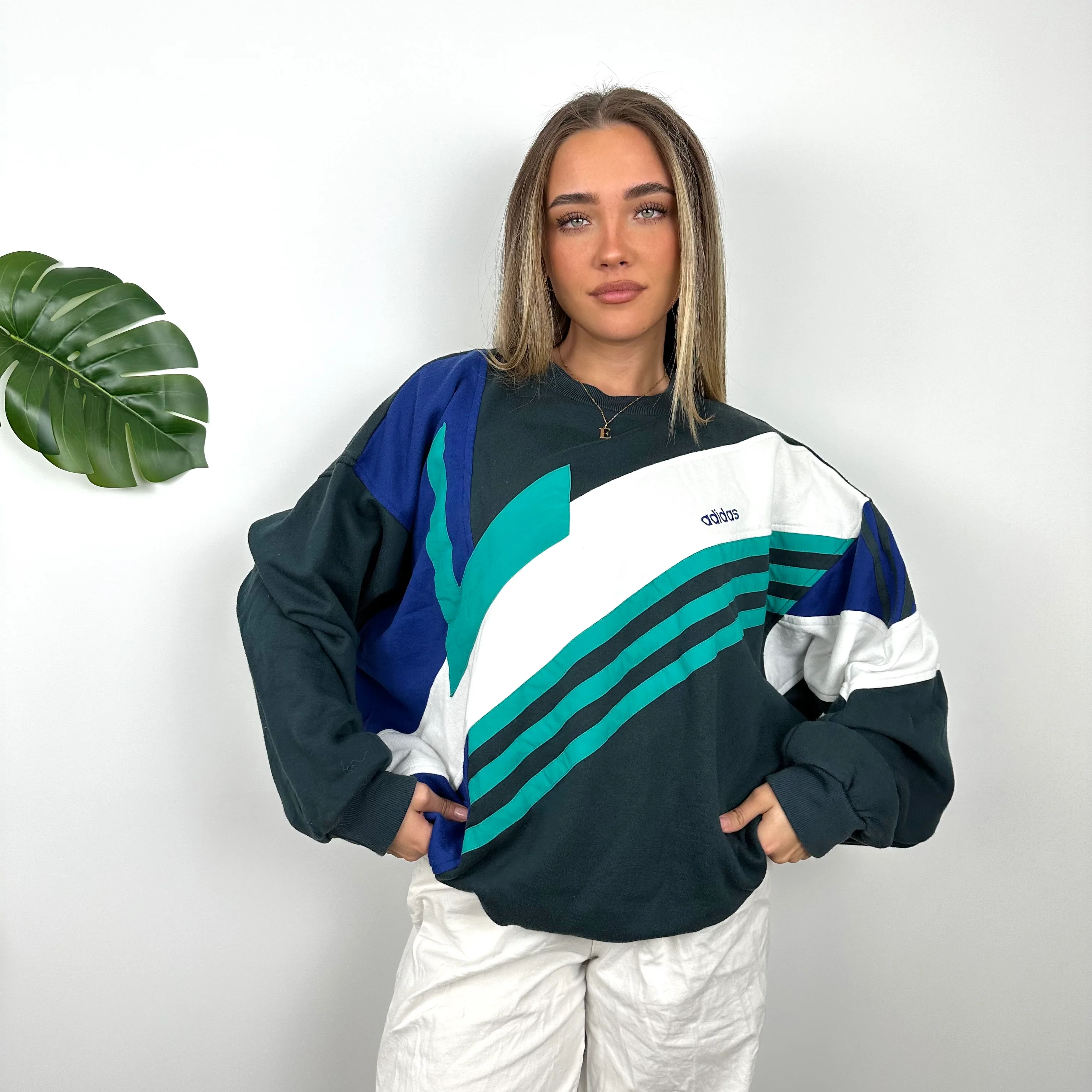 Adidas Embroidered Spell Out Colour Block Sweatshirt (L) - Image 2