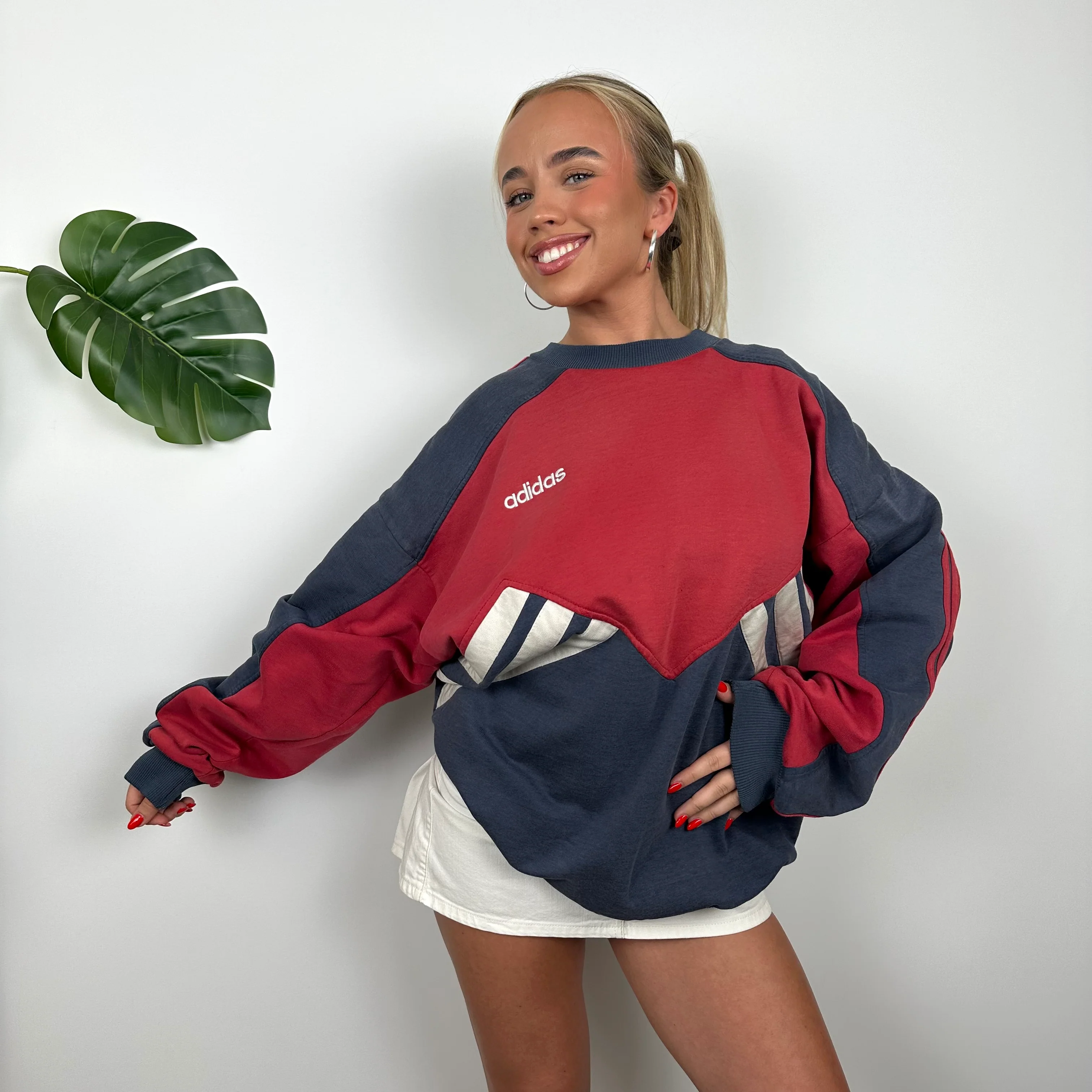 Adidas Embroidered Spell Out Colour Block Sweatshirt (XL) - Image 4