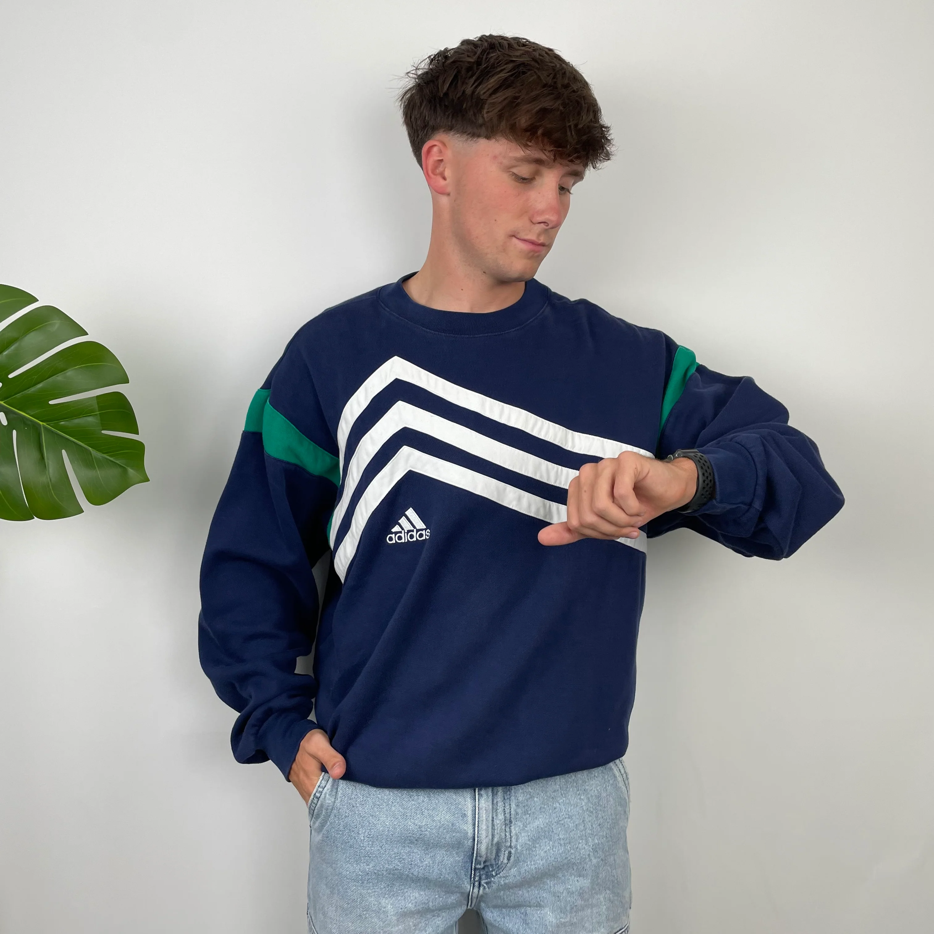 Adidas Embroidered Spell Out Colour Block Sweatshirt (L) - Image 2