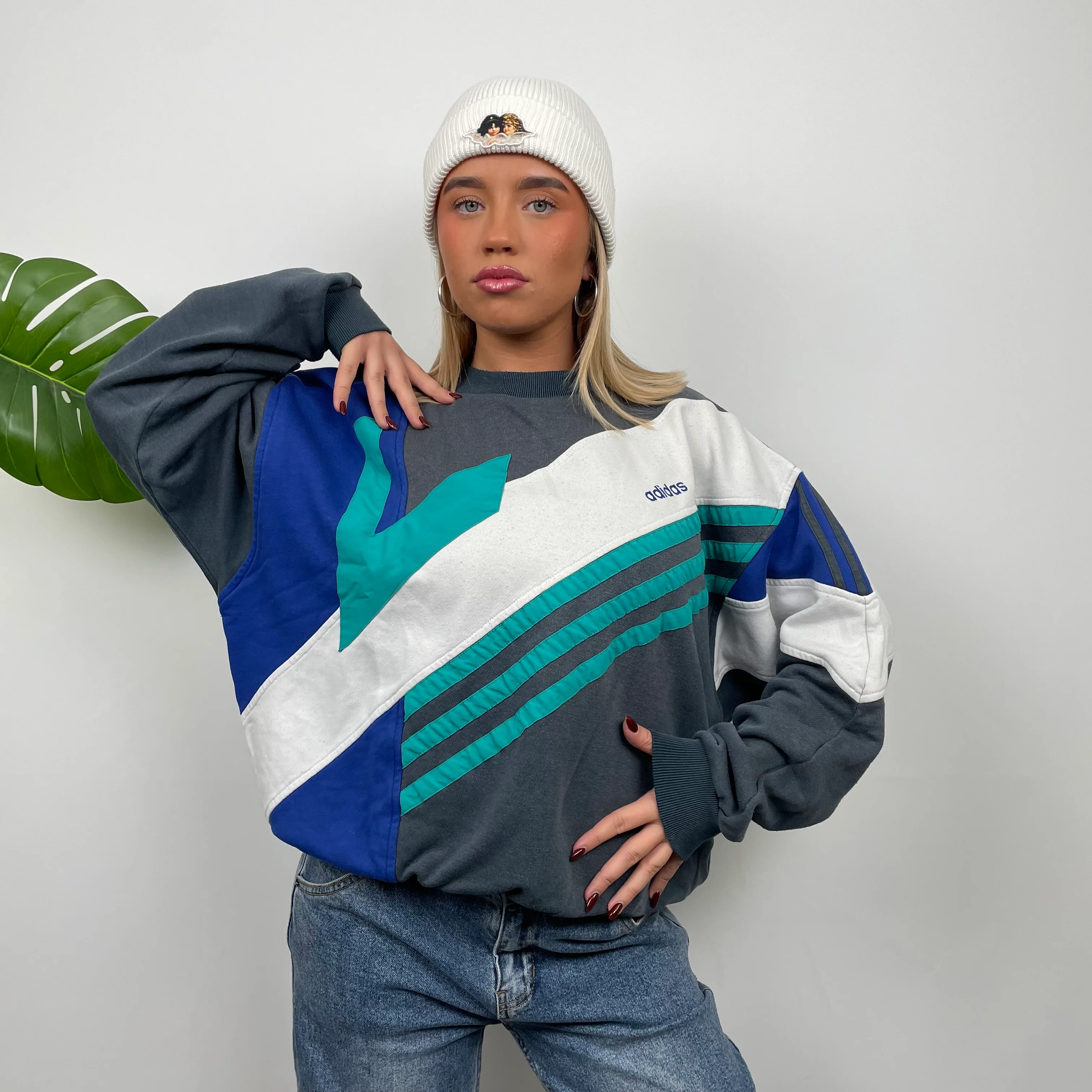 Adidas Embroidered Spell Out Colour Block Sweatshirt (M) - Image 2