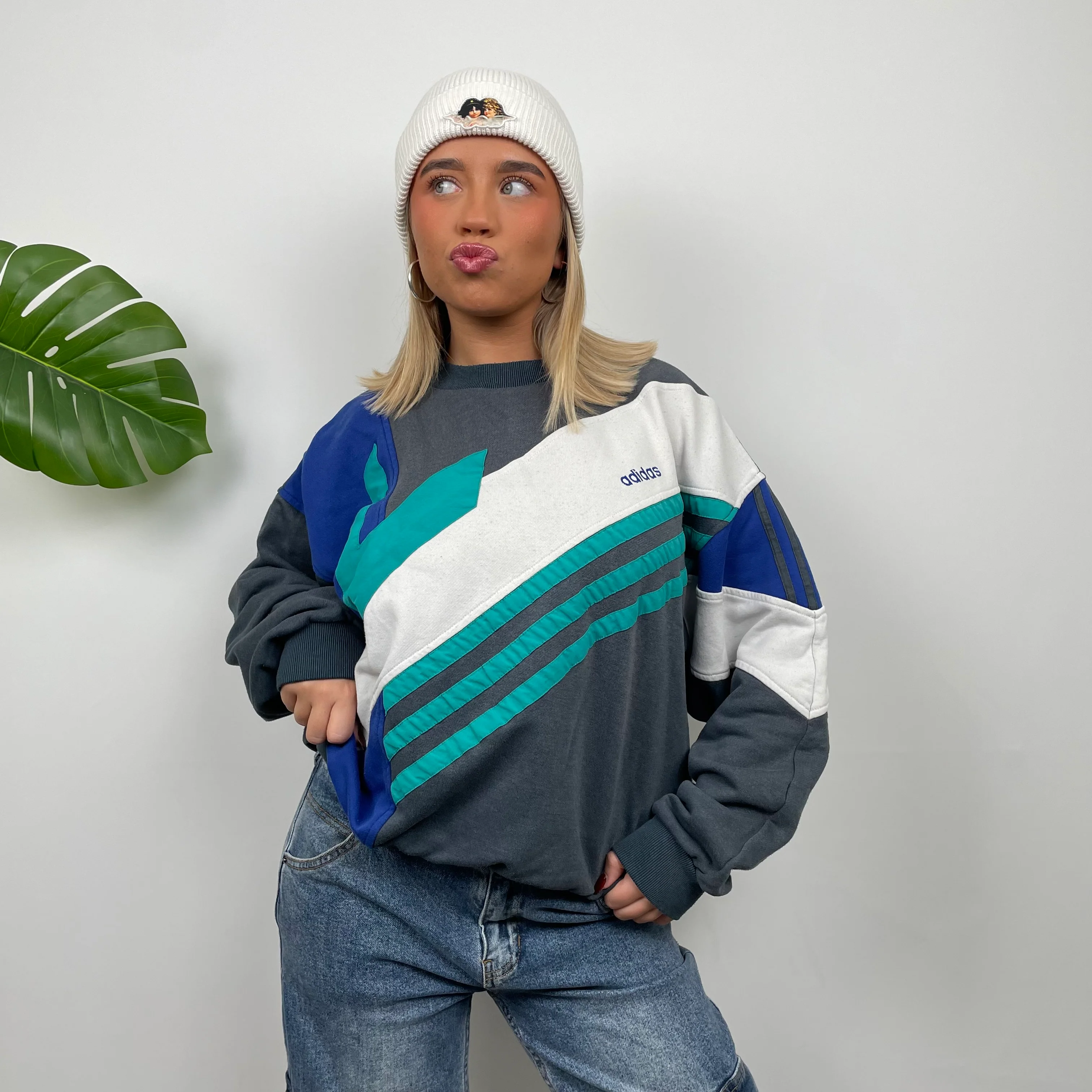 Adidas Embroidered Spell Out Colour Block Sweatshirt (M) - Image 3