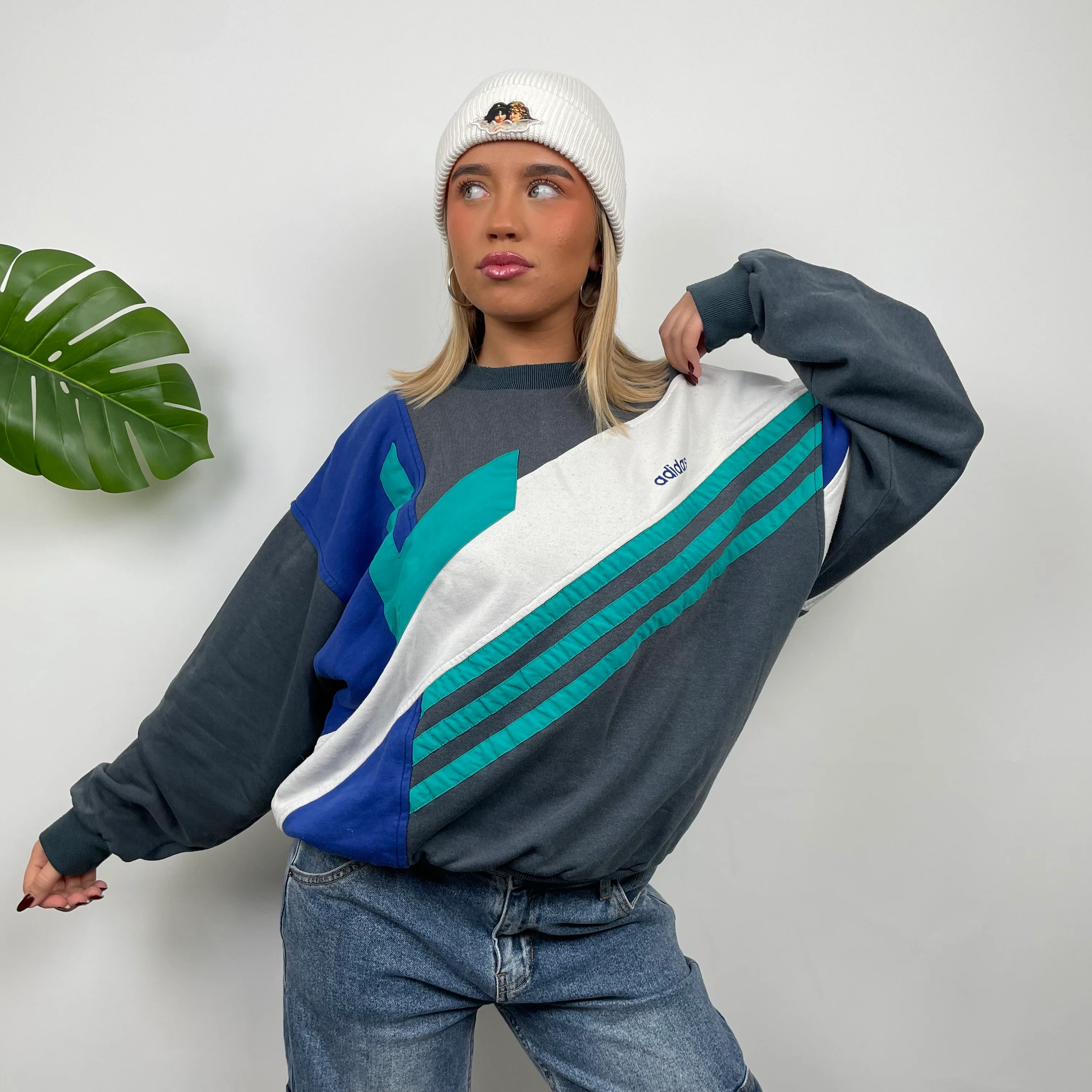 Adidas Embroidered Spell Out Colour Block Sweatshirt (M) - Image 4