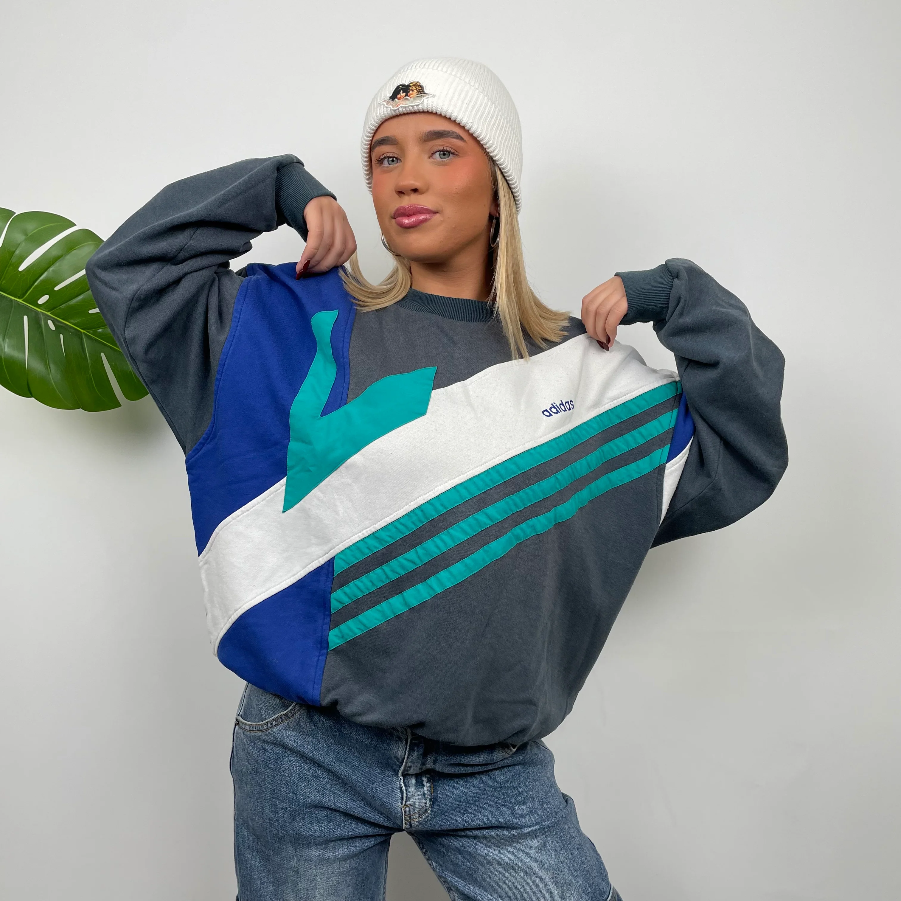 Adidas Embroidered Spell Out Colour Block Sweatshirt (M) - Image 5