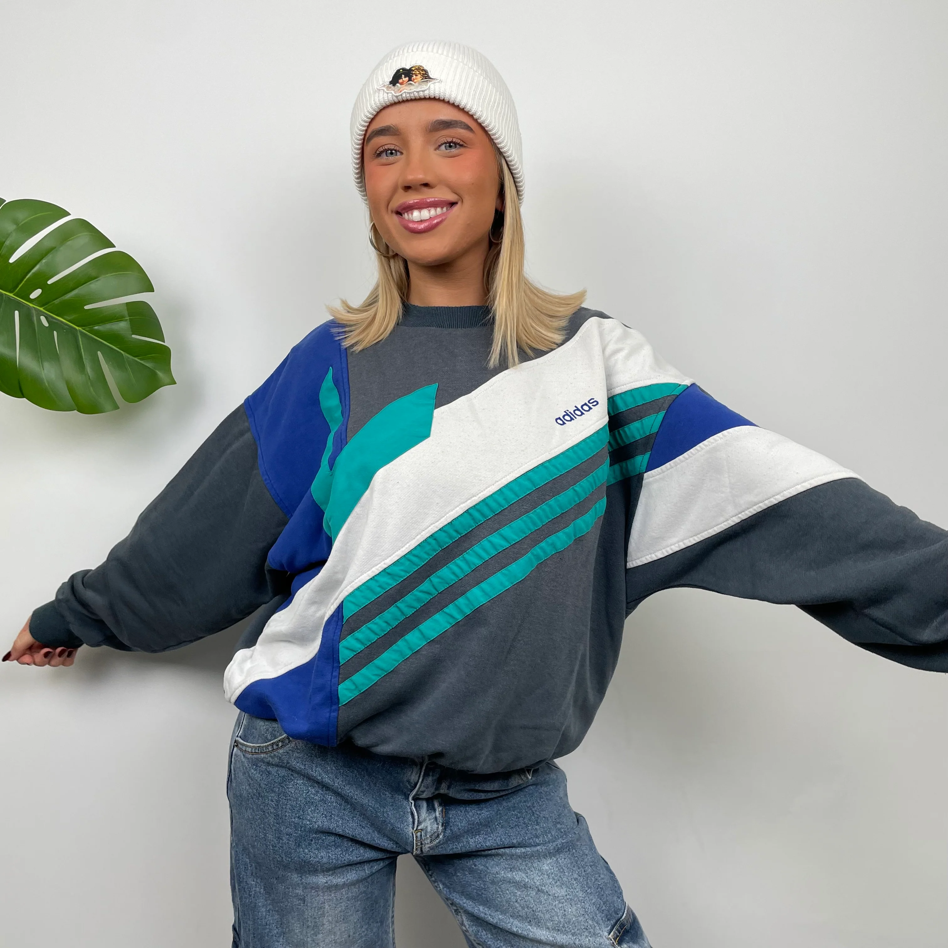 Adidas Embroidered Spell Out Colour Block Sweatshirt (M) - Image 7