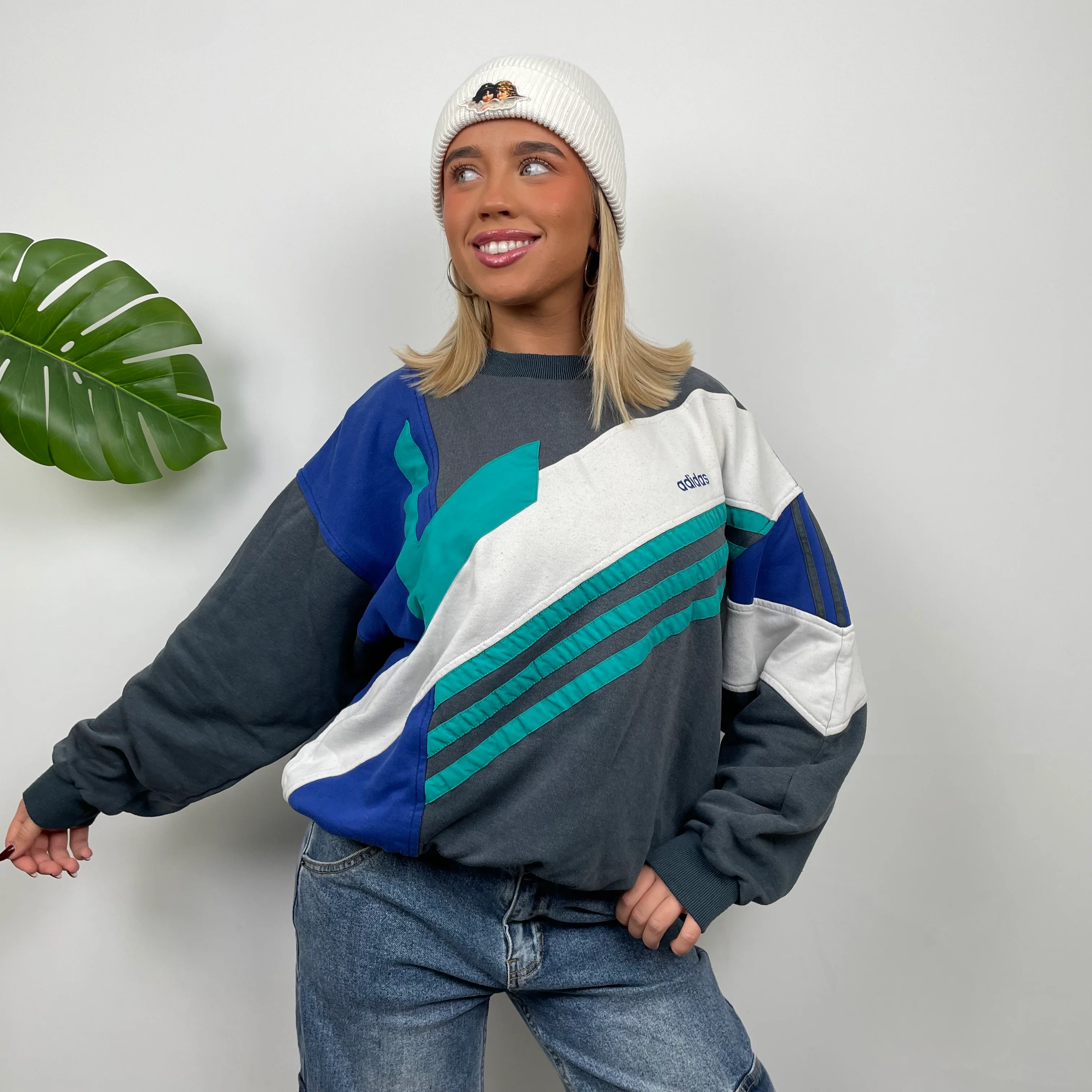 Adidas Embroidered Spell Out Colour Block Sweatshirt (M) - Image 8