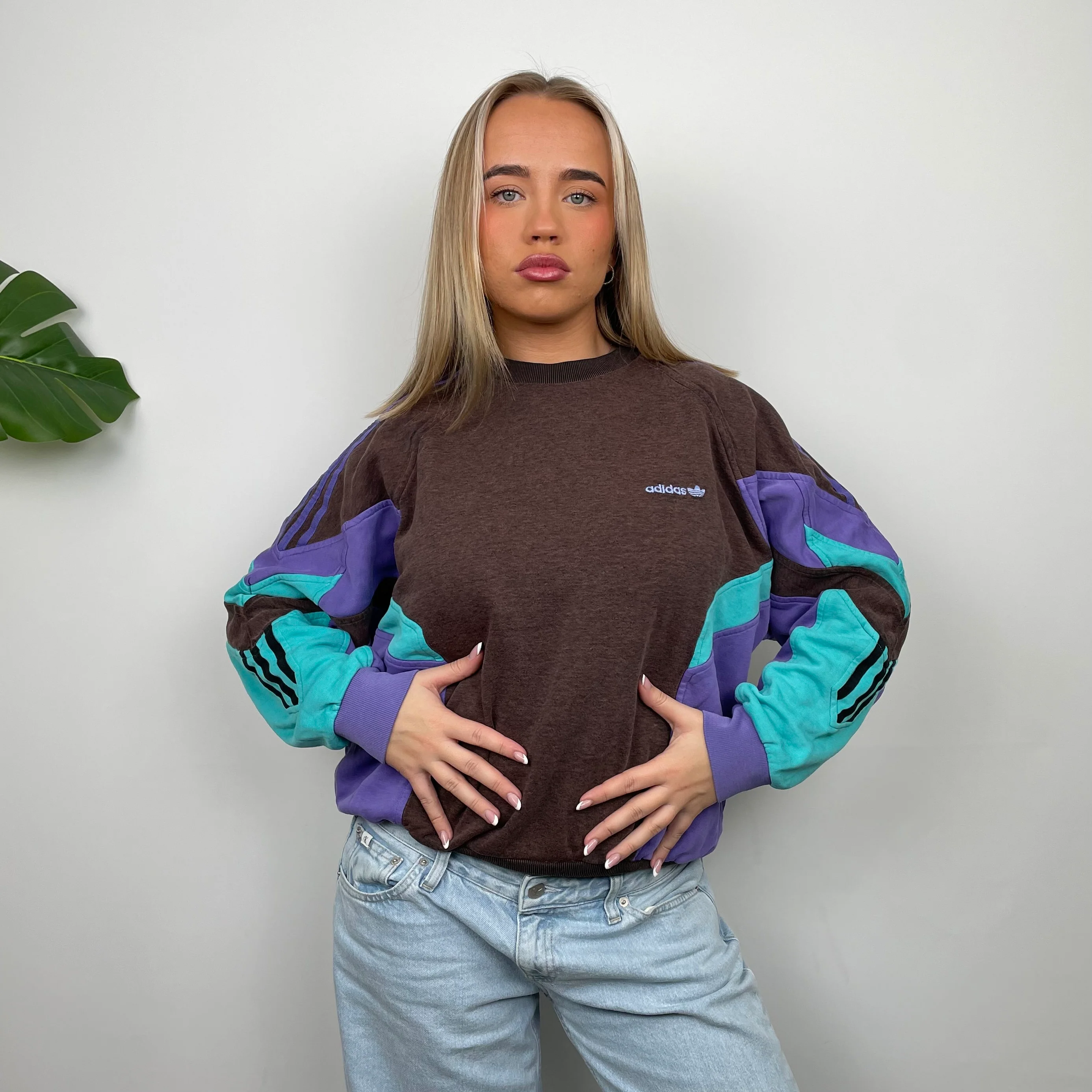 Adidas Embroidered Spell Out Colour Block Sweatshirt (S) - Image 2