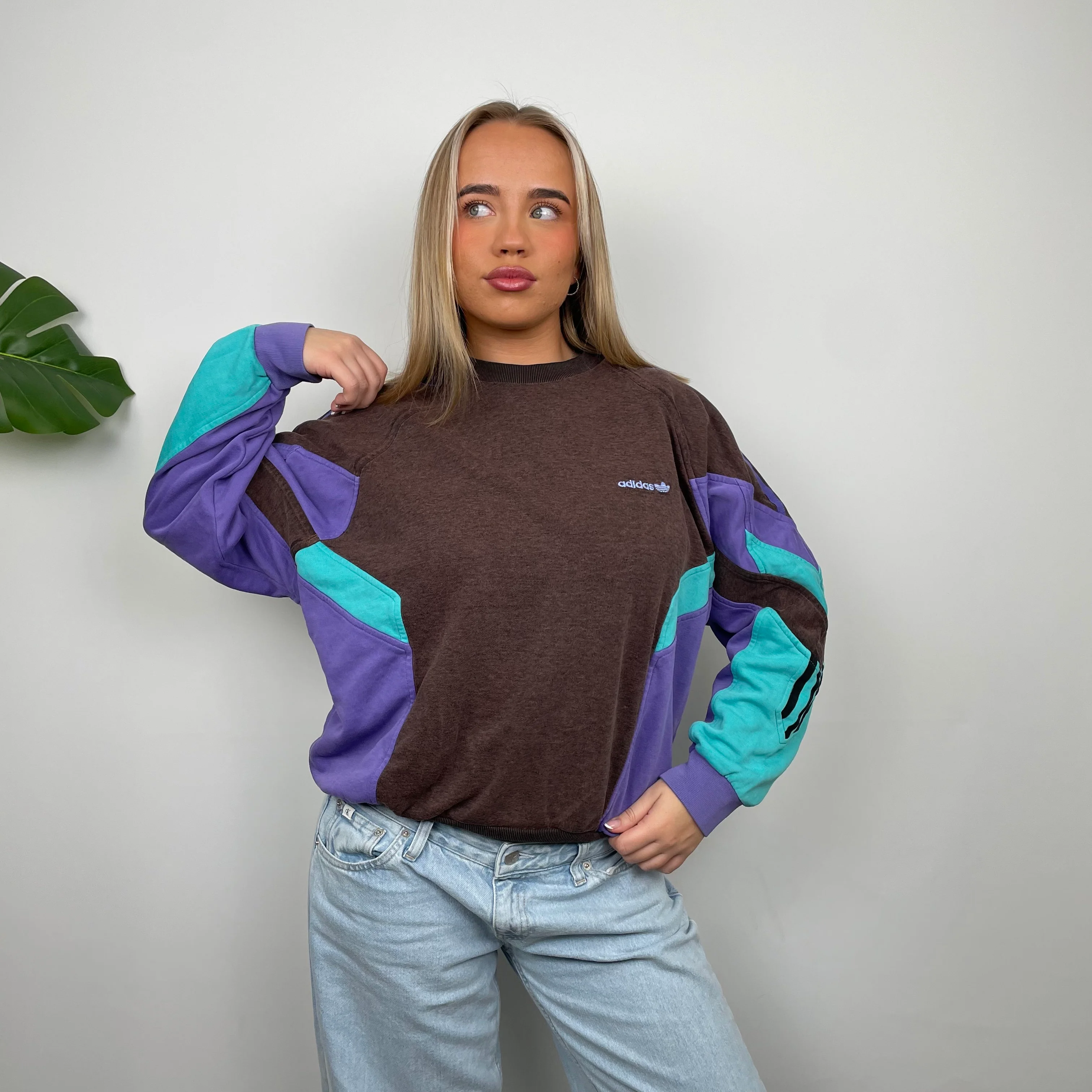 Adidas Embroidered Spell Out Colour Block Sweatshirt (S) - Image 4