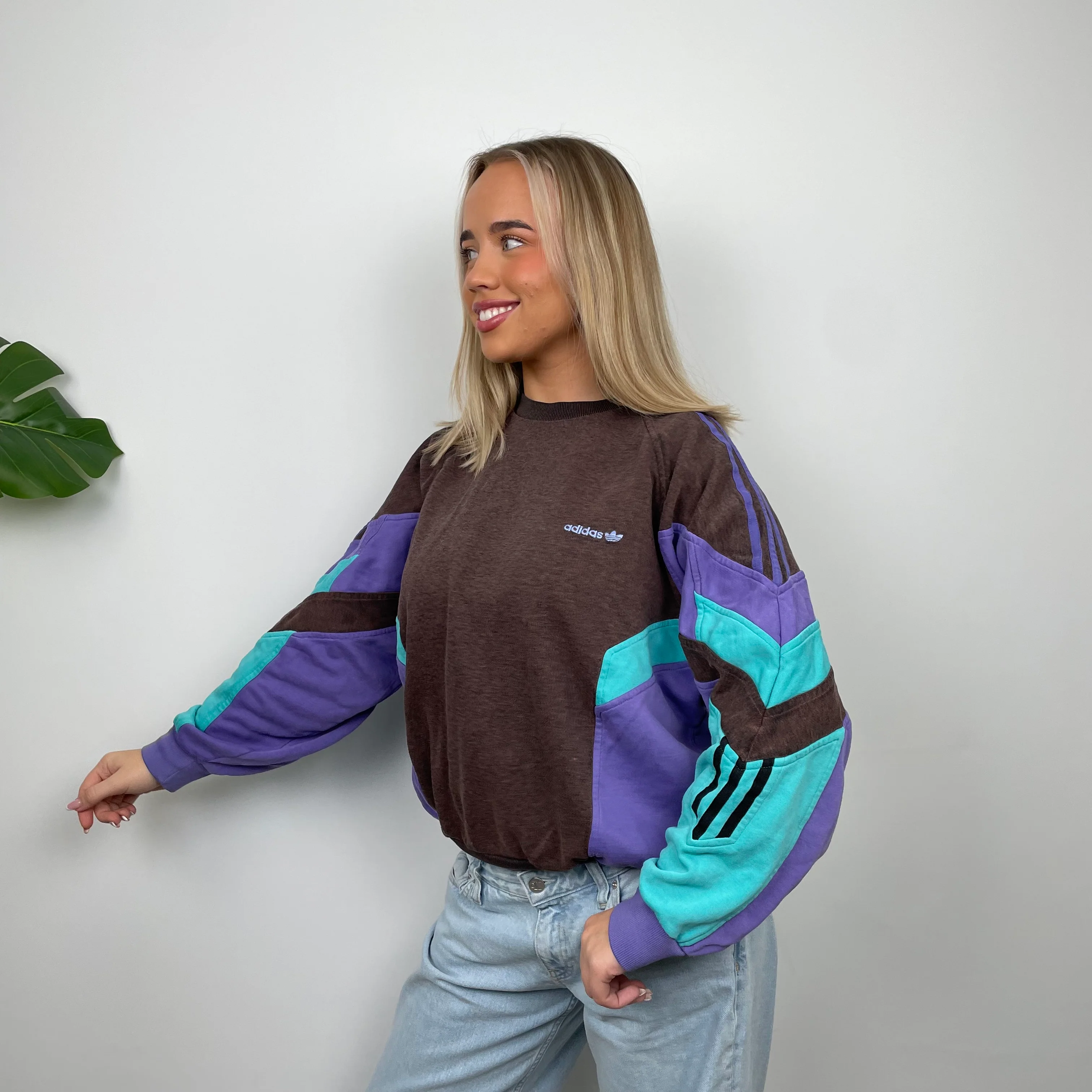Adidas Embroidered Spell Out Colour Block Sweatshirt (S) - Image 5