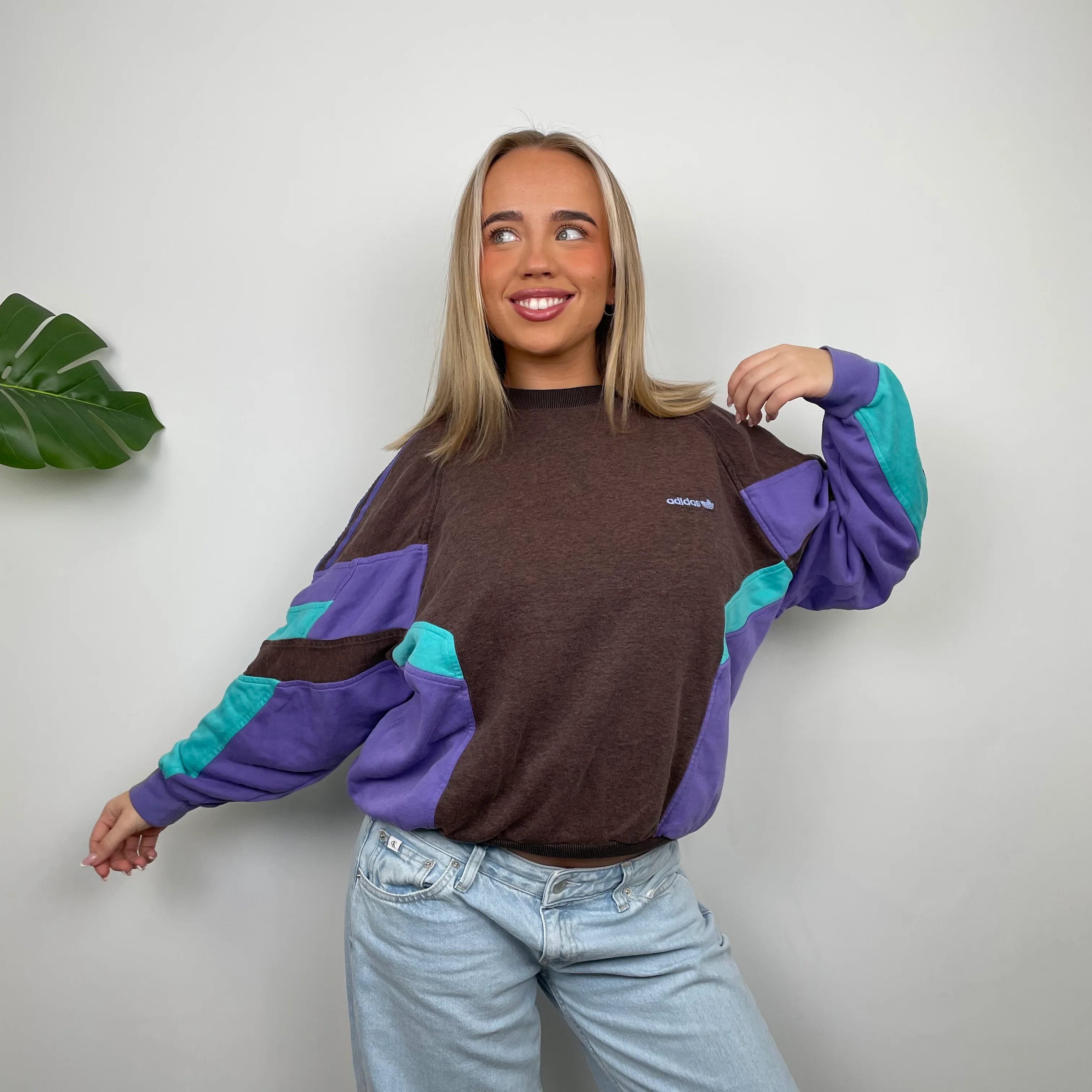 Adidas Embroidered Spell Out Colour Block Sweatshirt (S) - Image 6