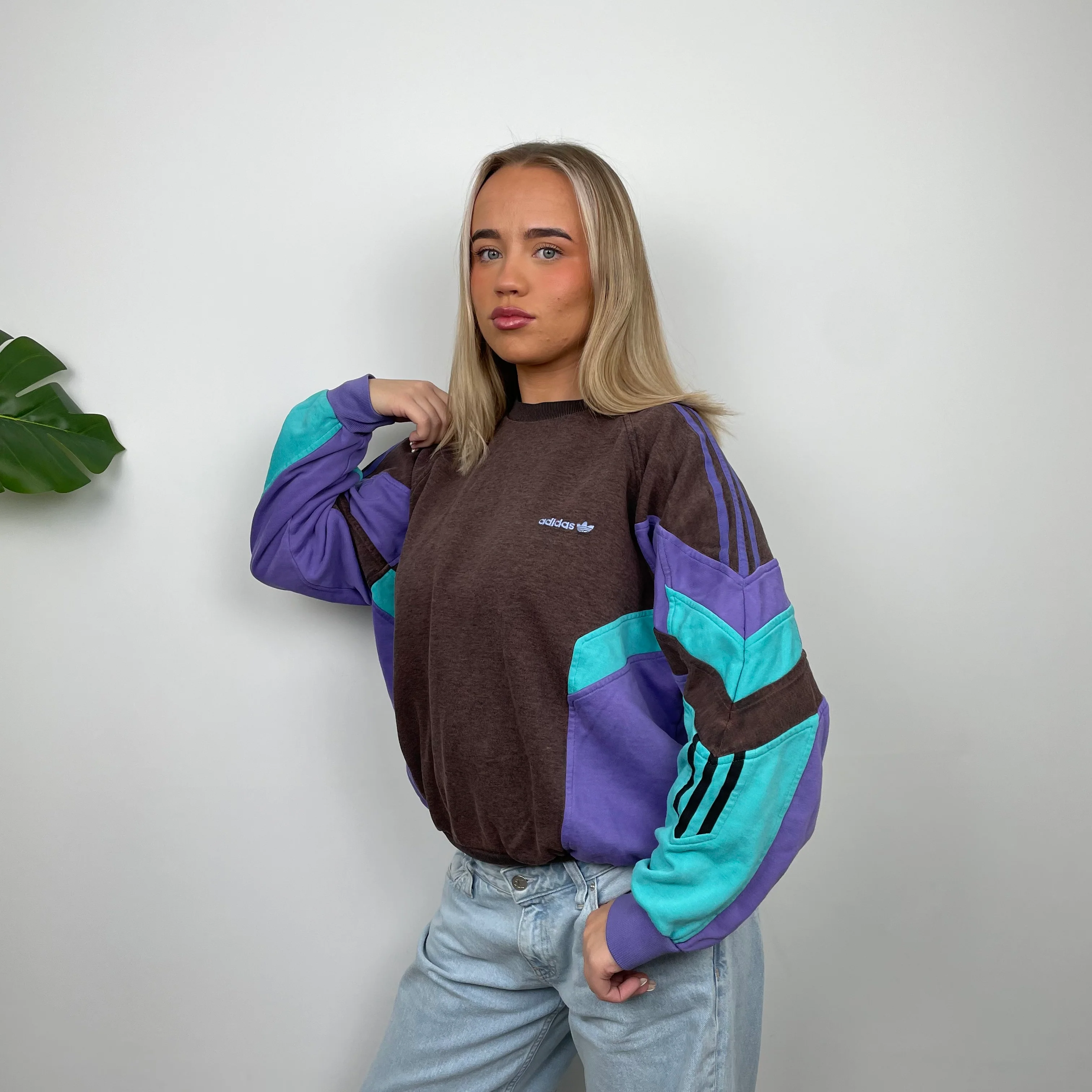 Adidas Embroidered Spell Out Colour Block Sweatshirt (S) - Image 8