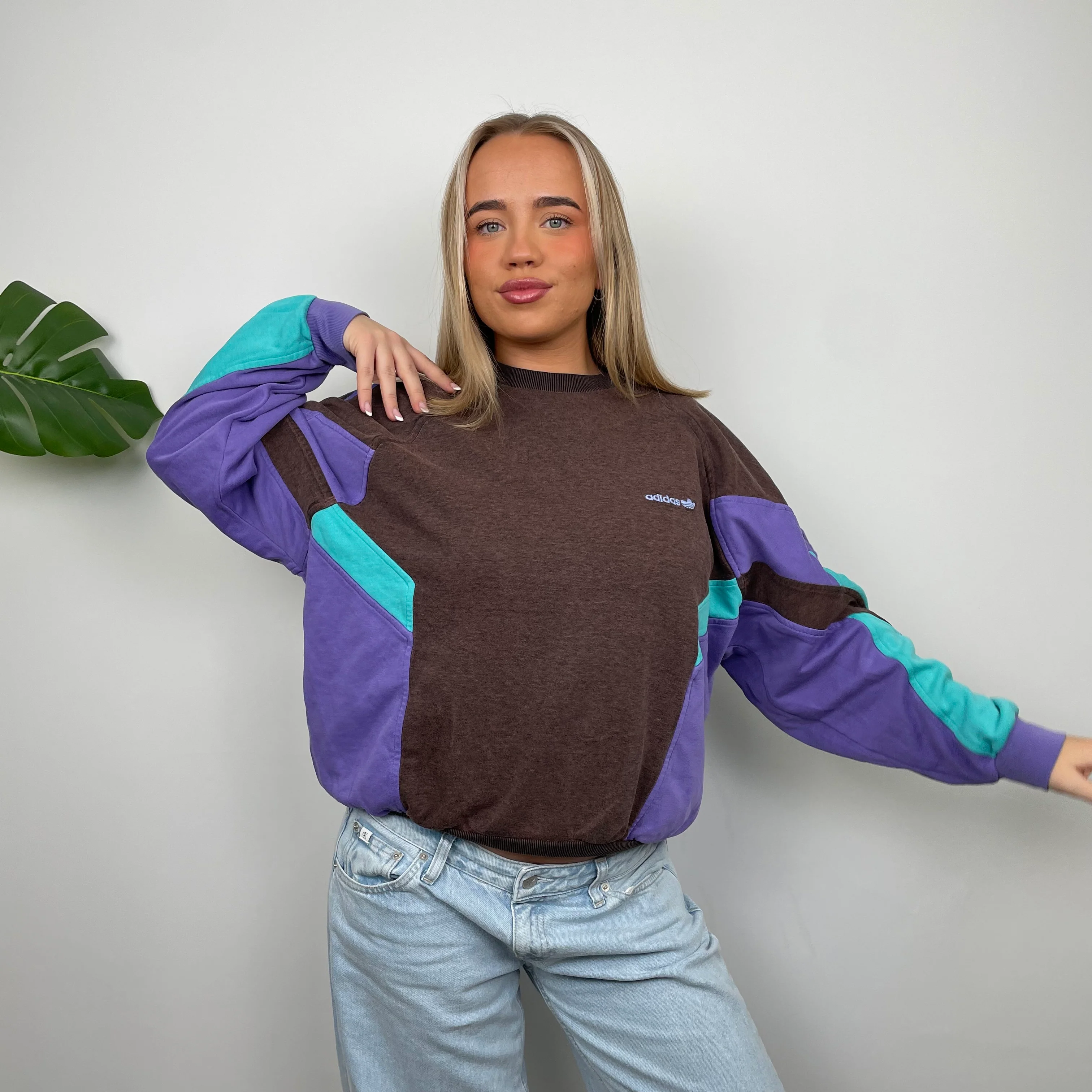 Adidas Embroidered Spell Out Colour Block Sweatshirt (S) - Image 9