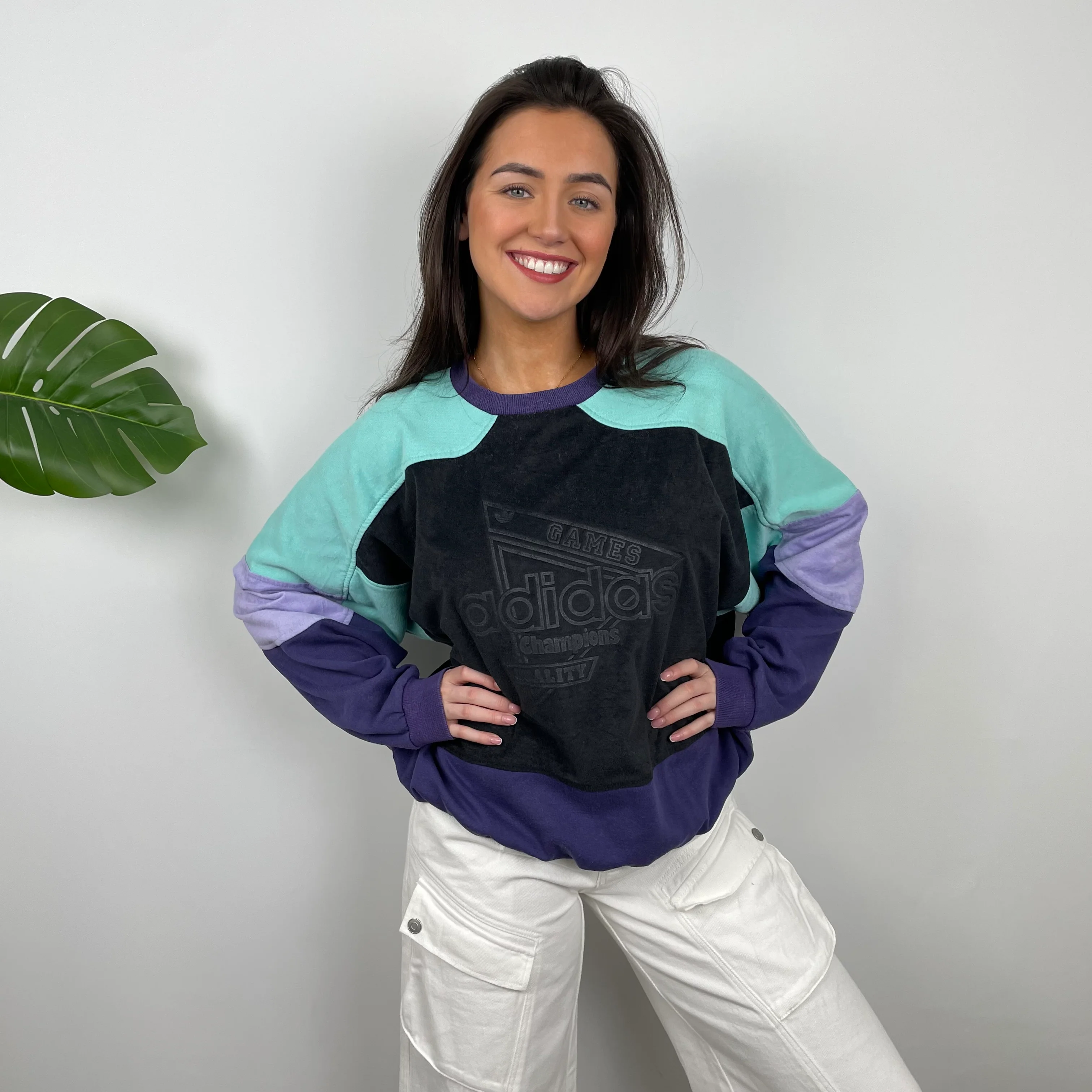 Adidas Embroidered Spell Out Colour Block Sweatshirt (M)