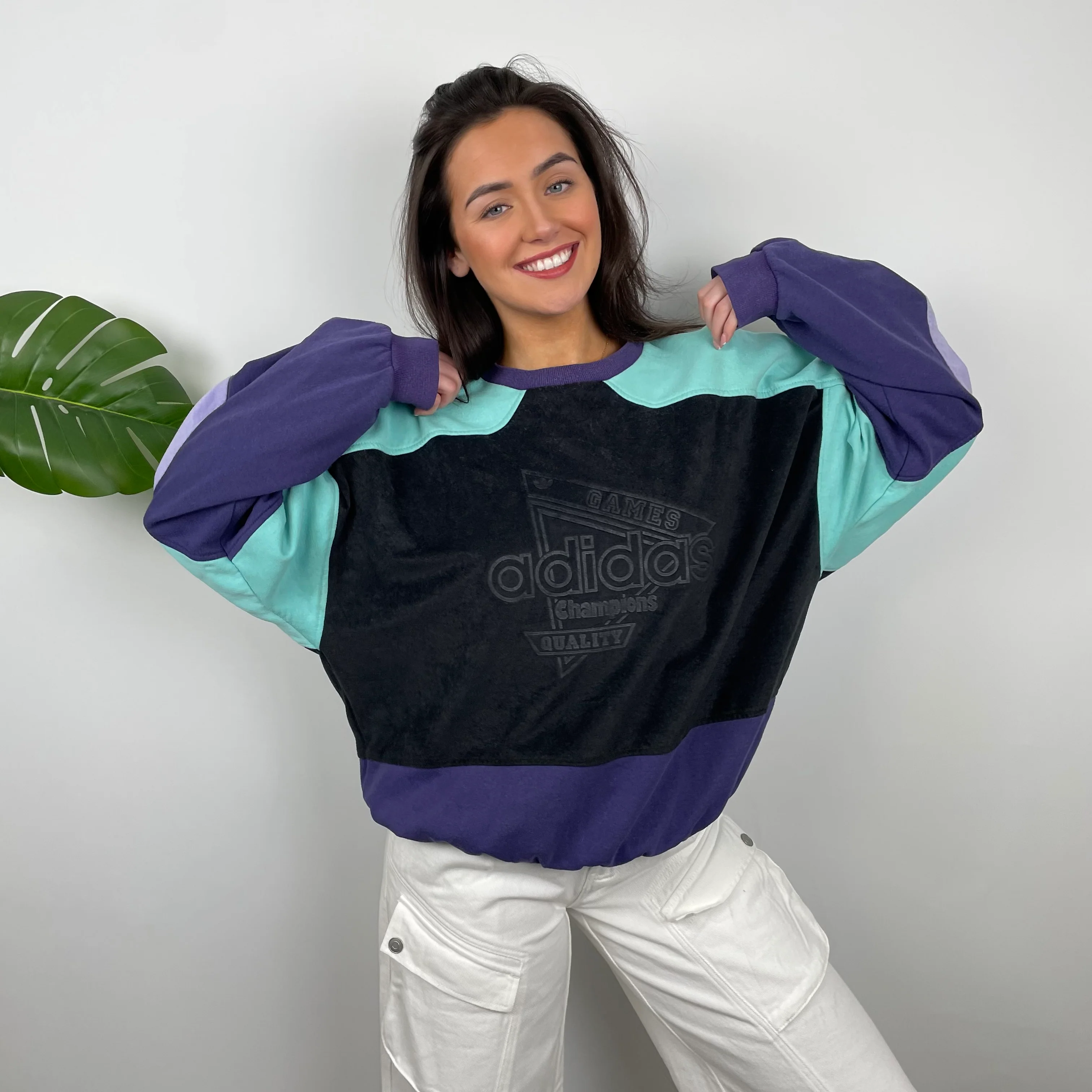 Adidas Embroidered Spell Out Colour Block Sweatshirt (M) - Image 2