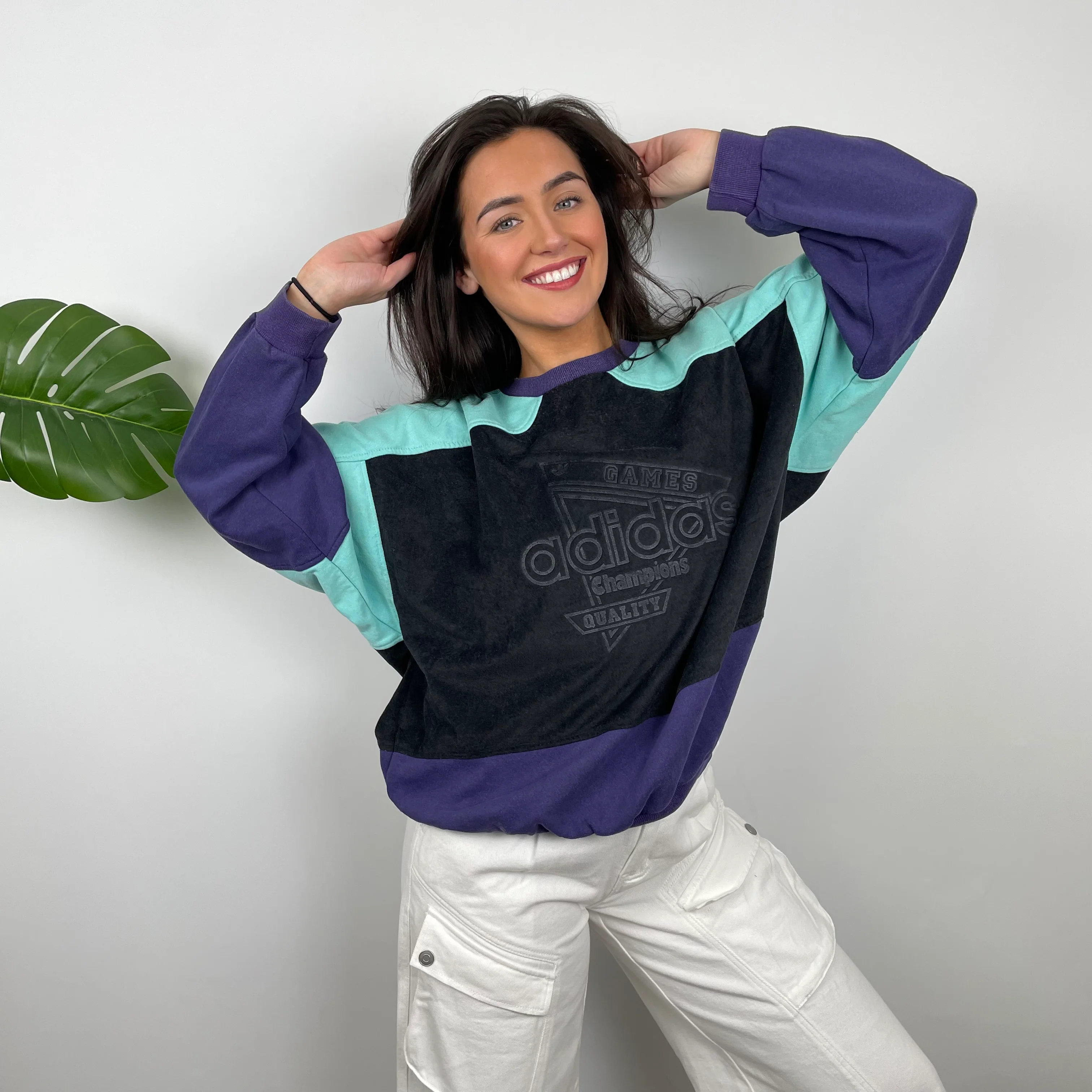 Adidas Embroidered Spell Out Colour Block Sweatshirt (M) - Image 3