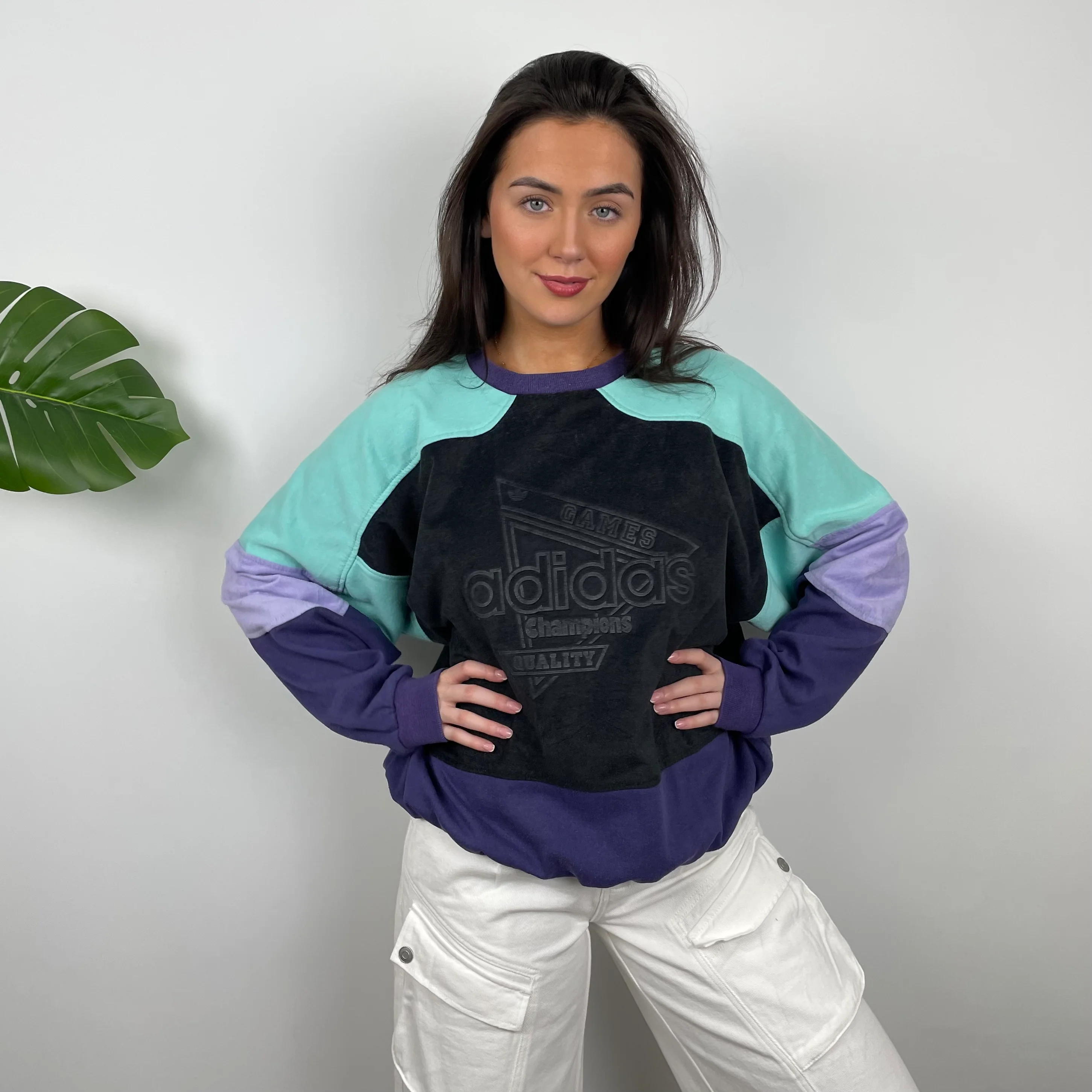 Adidas Embroidered Spell Out Colour Block Sweatshirt (M) - Image 4