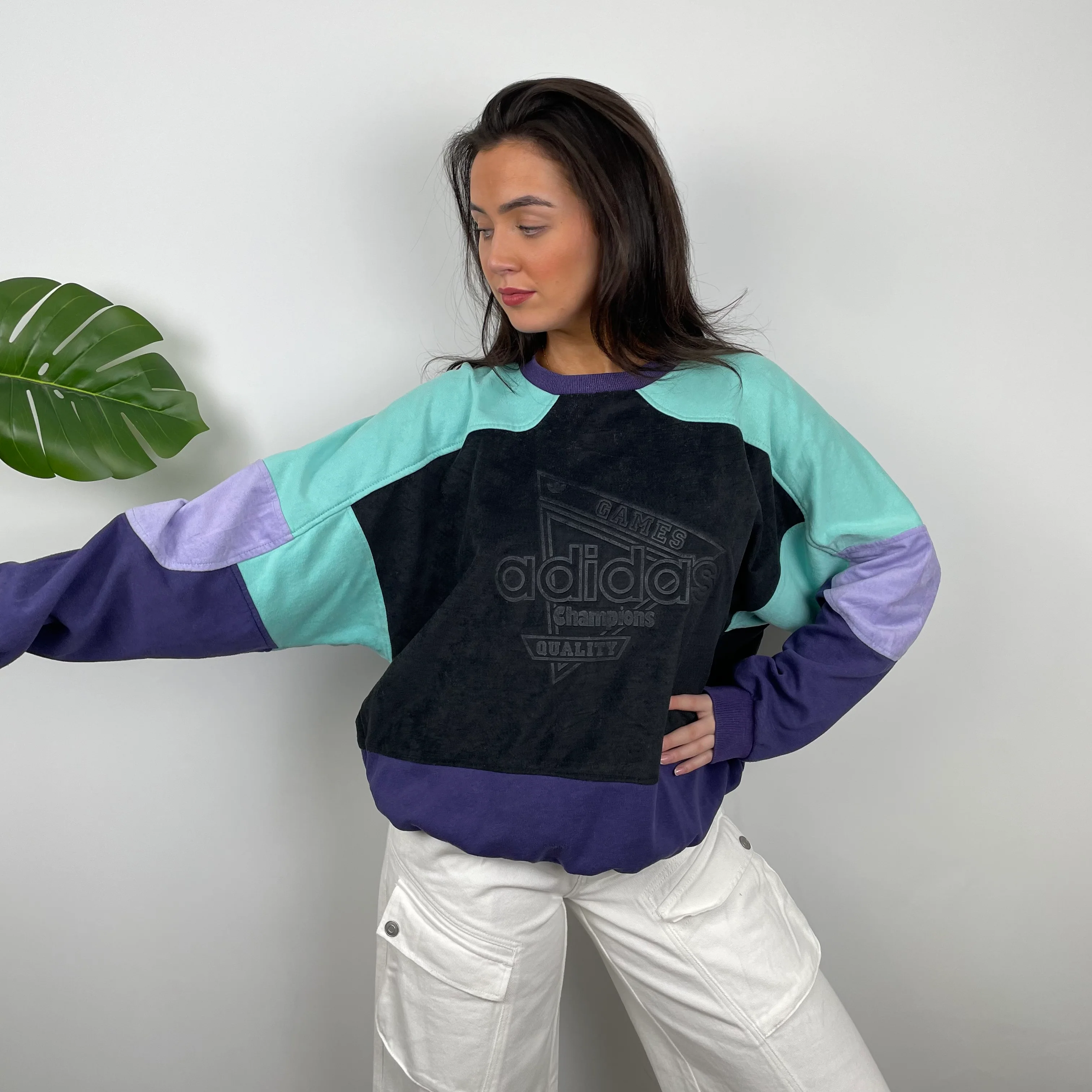 Adidas Embroidered Spell Out Colour Block Sweatshirt (M) - Image 5