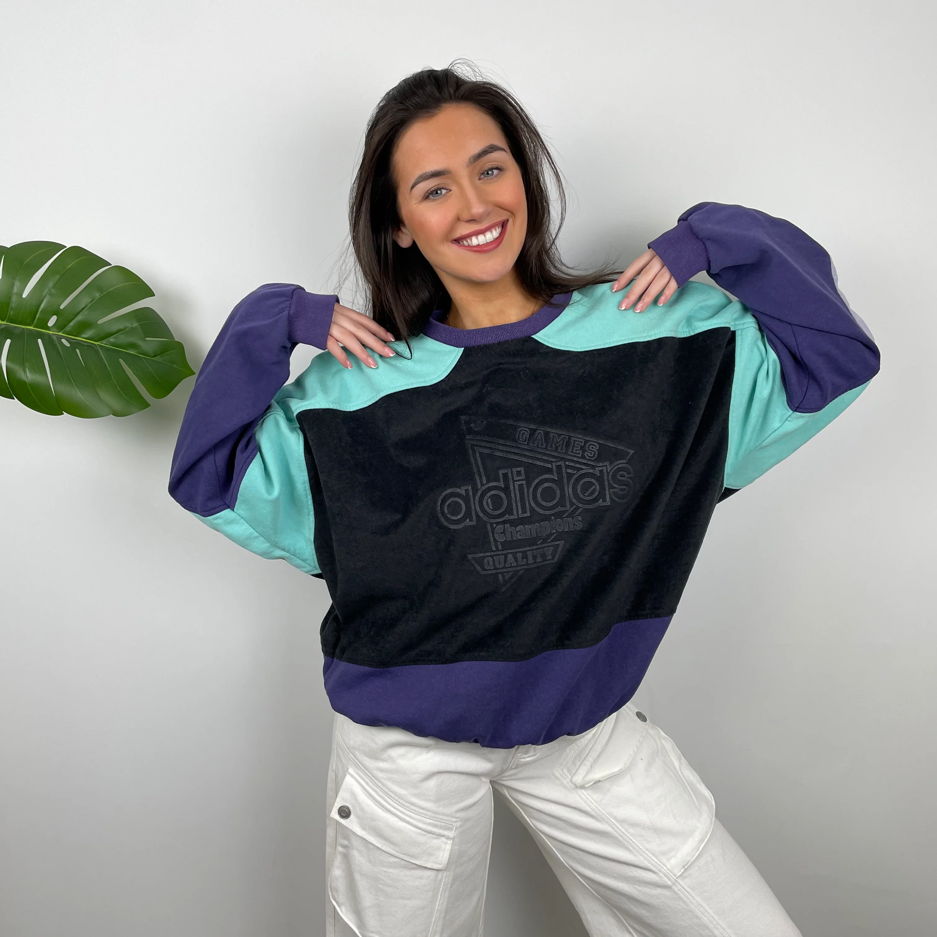Adidas Embroidered Spell Out Colour Block Sweatshirt (M) - Image 7
