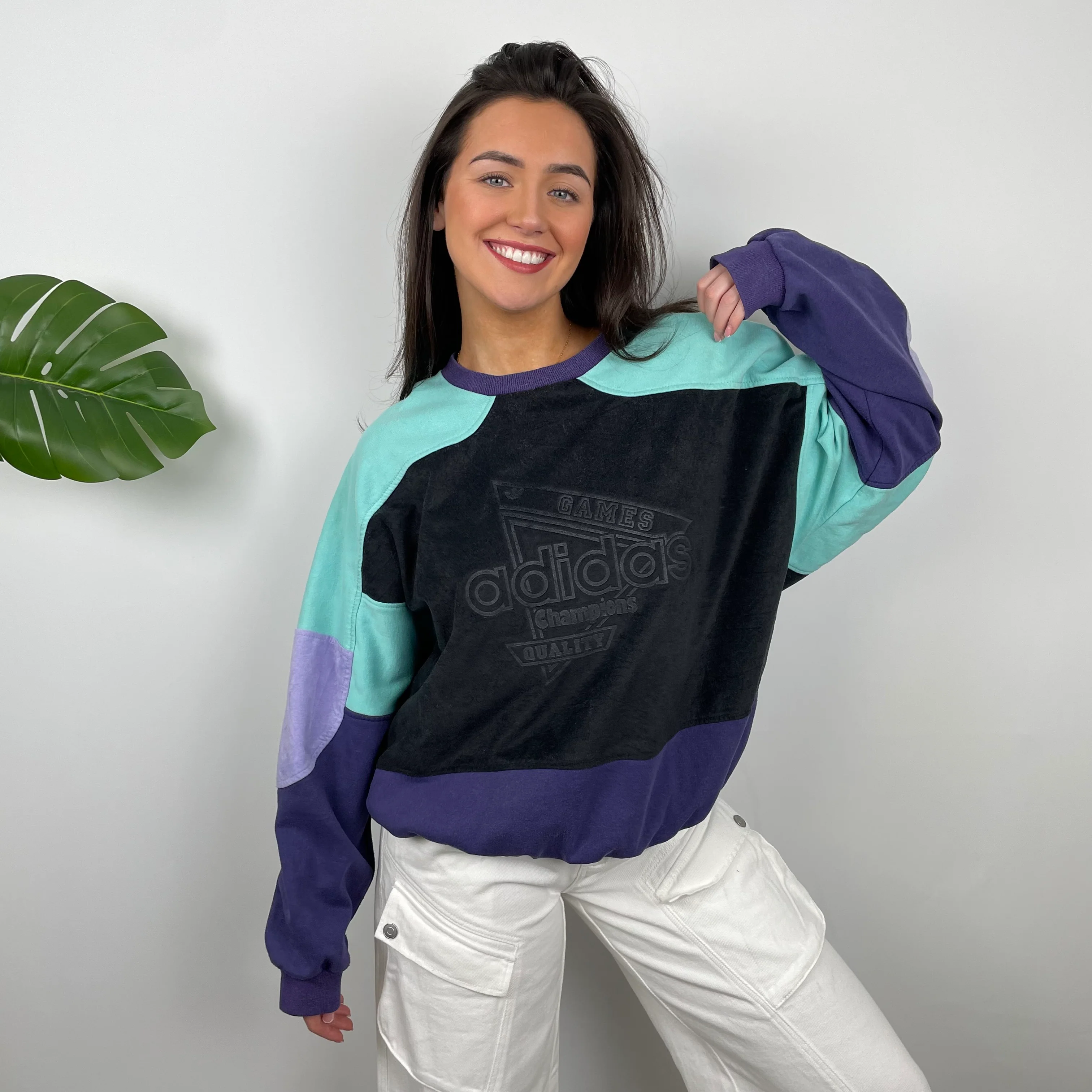 Adidas Embroidered Spell Out Colour Block Sweatshirt (M) - Image 8