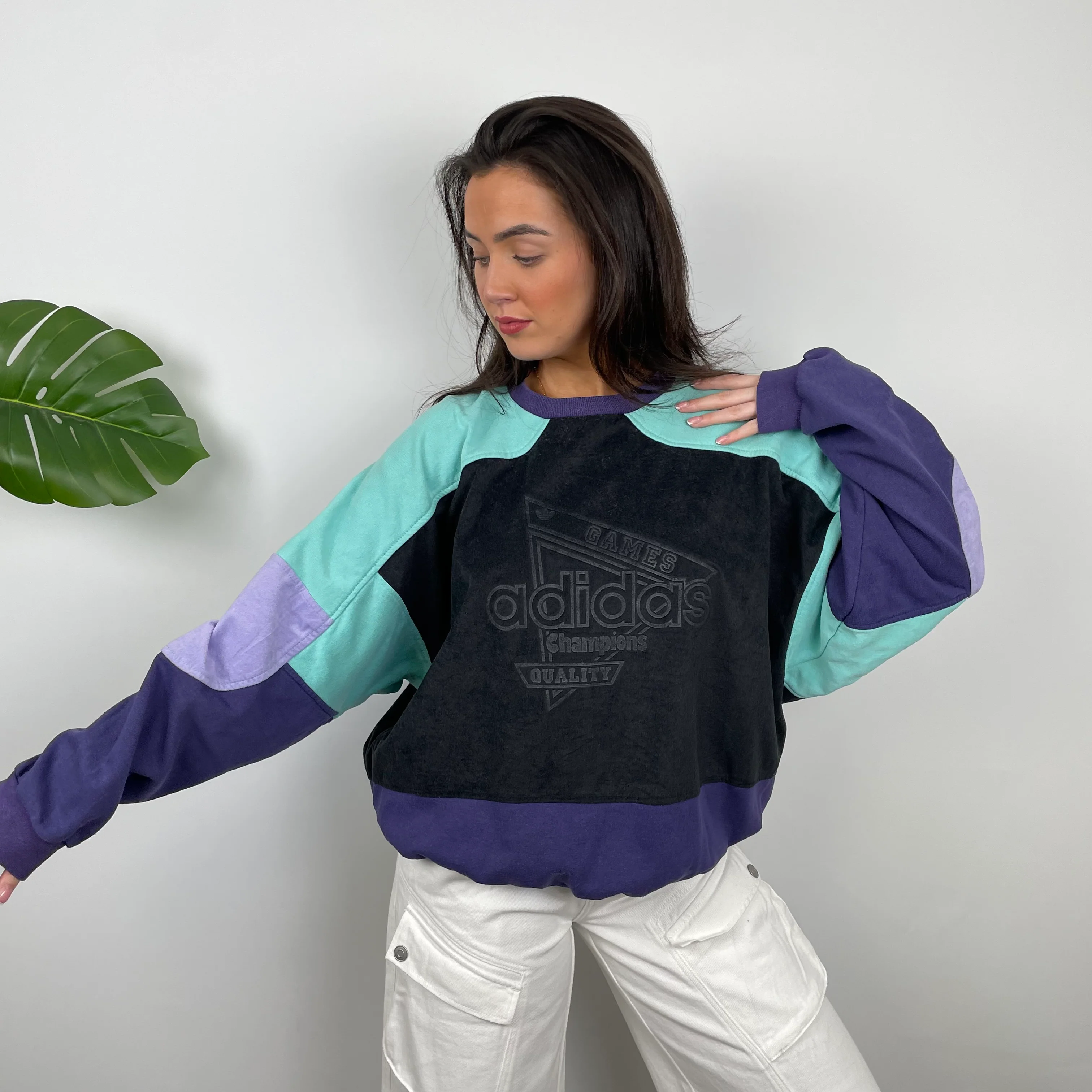 Adidas Embroidered Spell Out Colour Block Sweatshirt (M) - Image 9