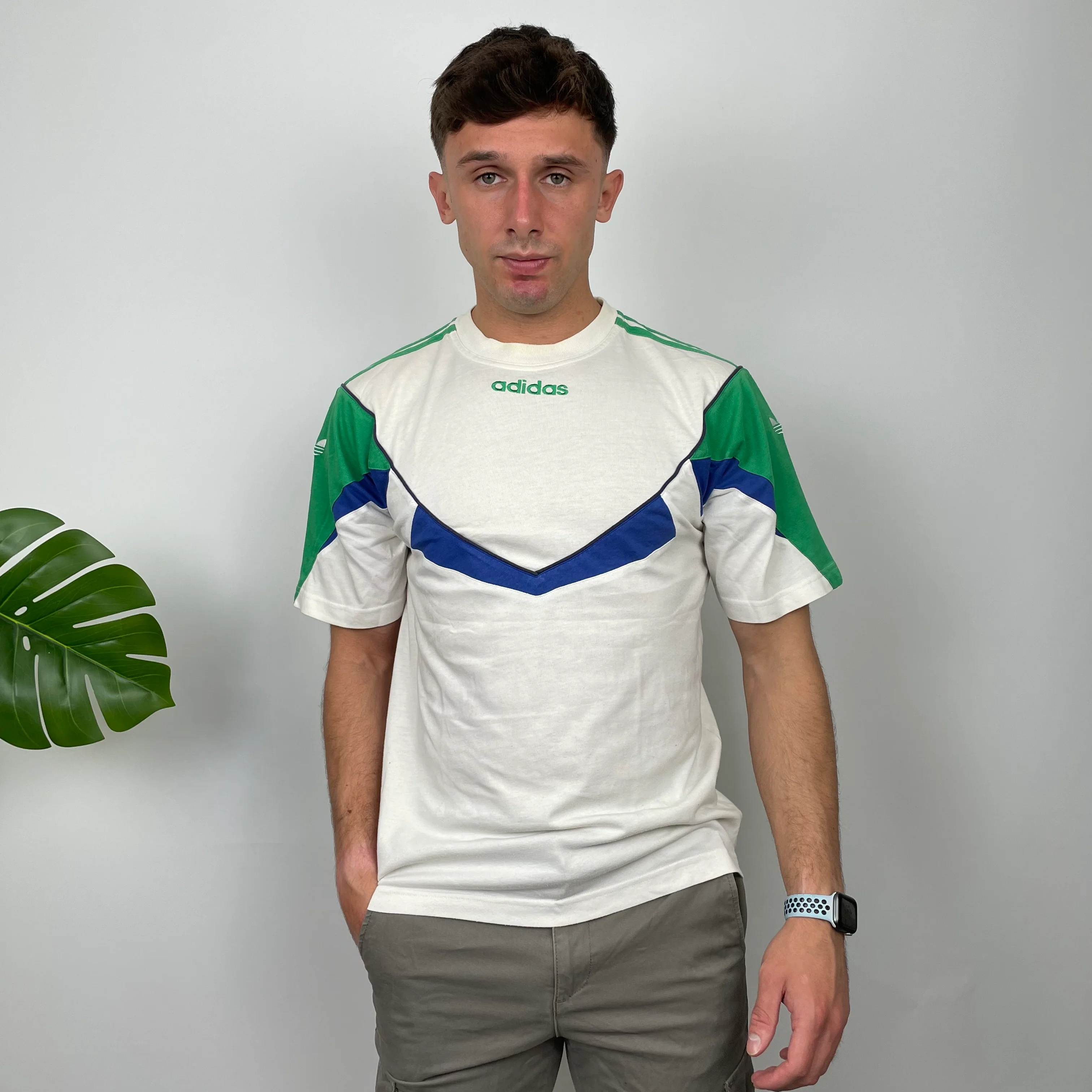 Adidas Embroidered Spell Out Colour Block T Shirt (M) - Image 3