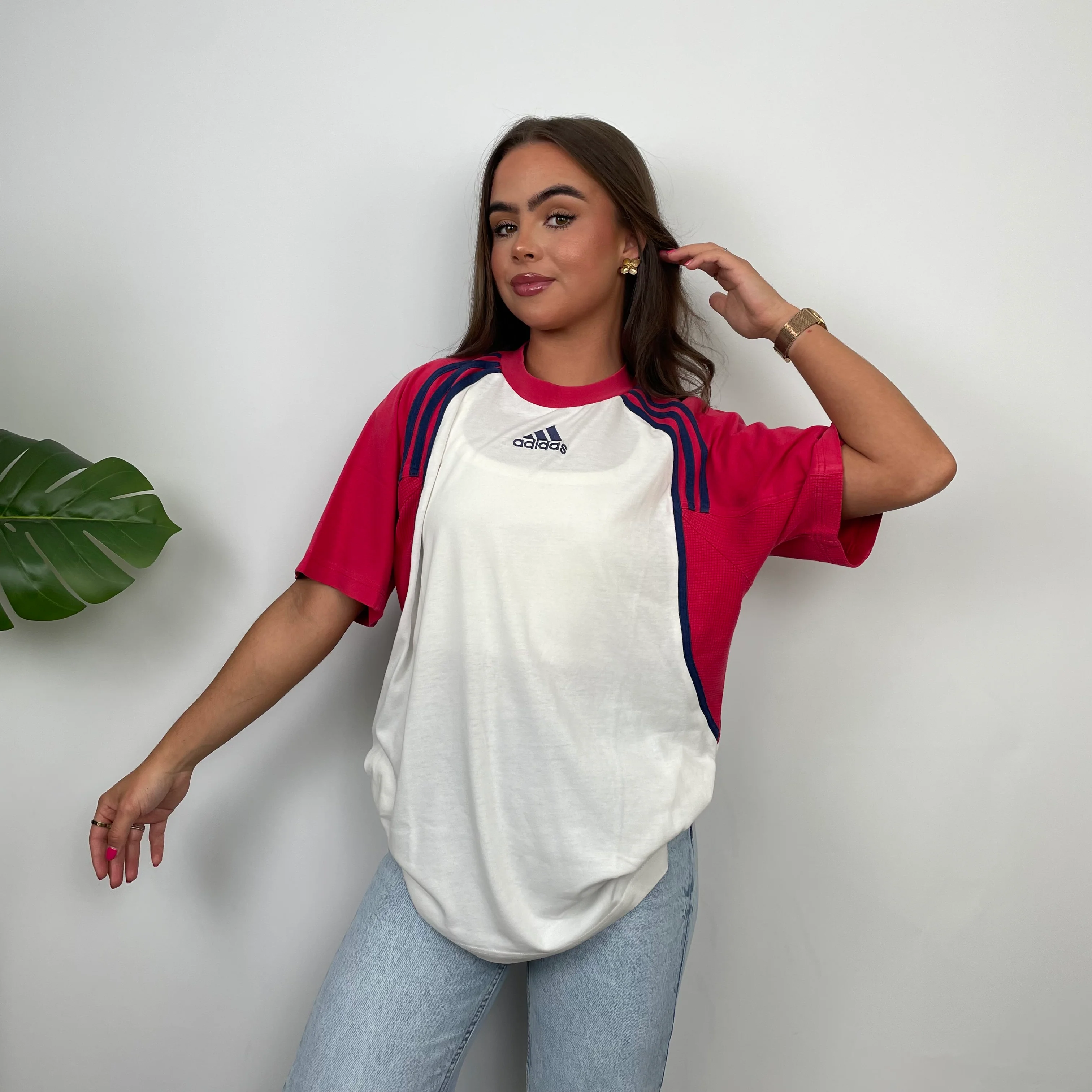 Adidas Embroidered Spell Out Colour Block T Shirt (L) - Image 2