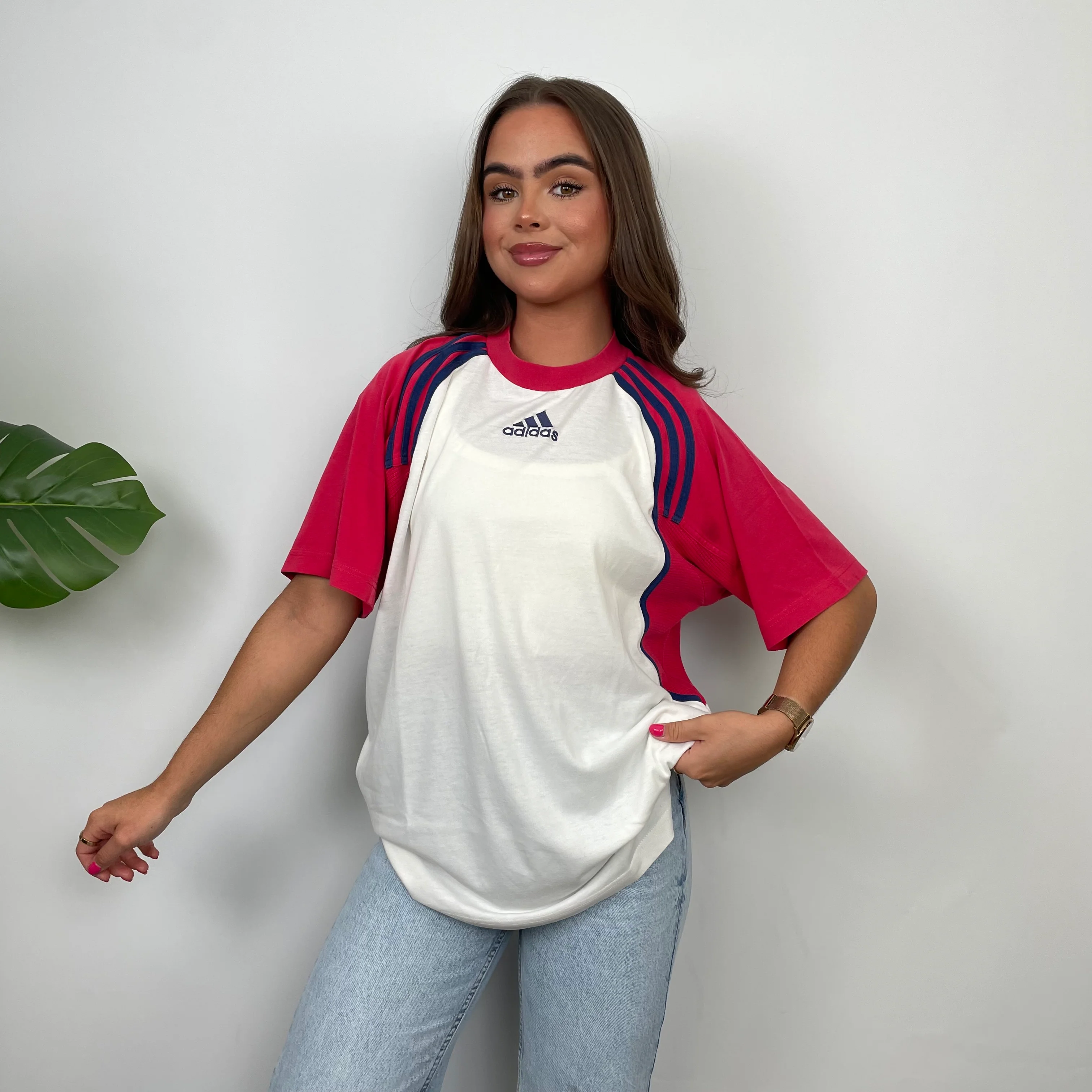 Adidas Embroidered Spell Out Colour Block T Shirt (L) - Image 3