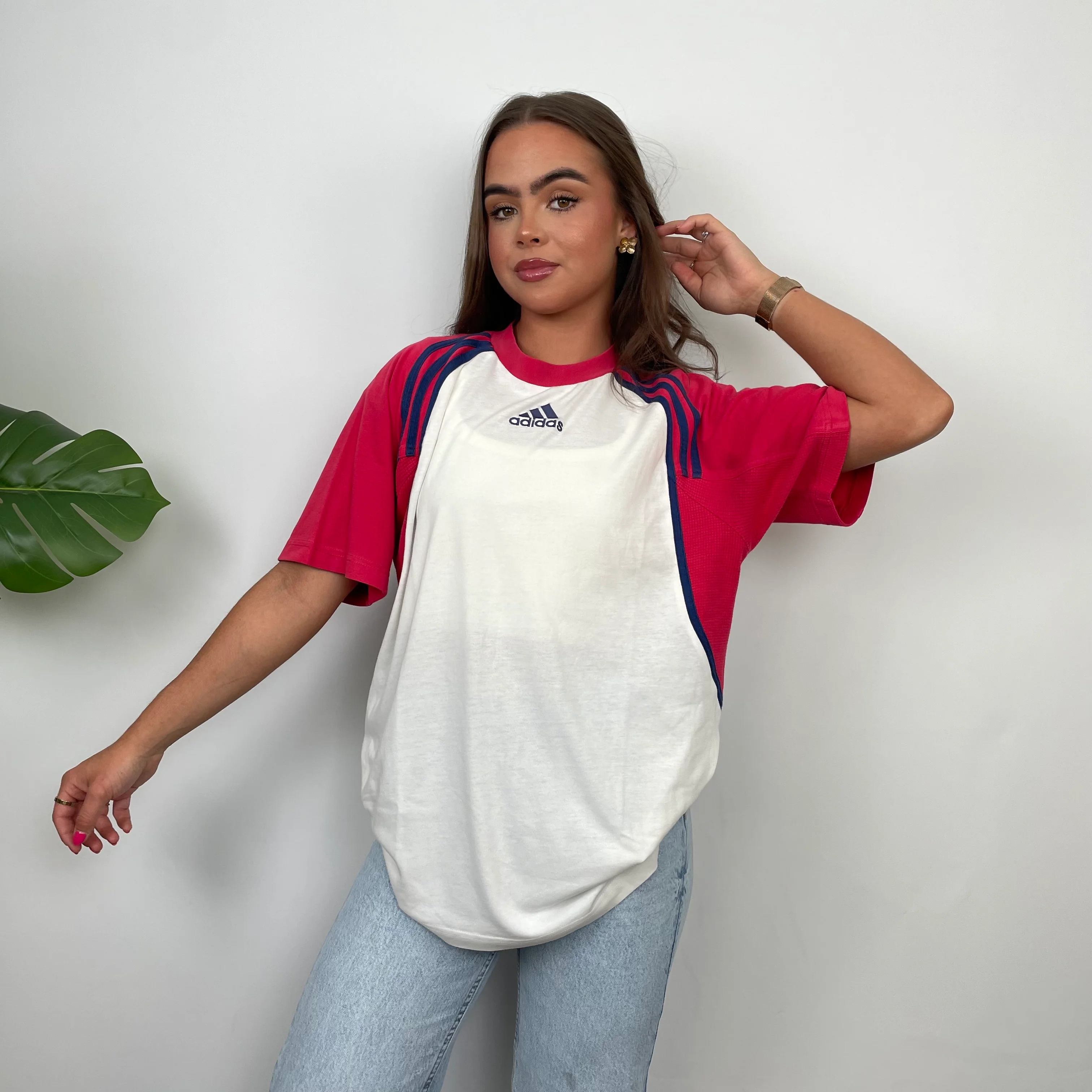 Adidas Embroidered Spell Out Colour Block T Shirt (L) - Image 5