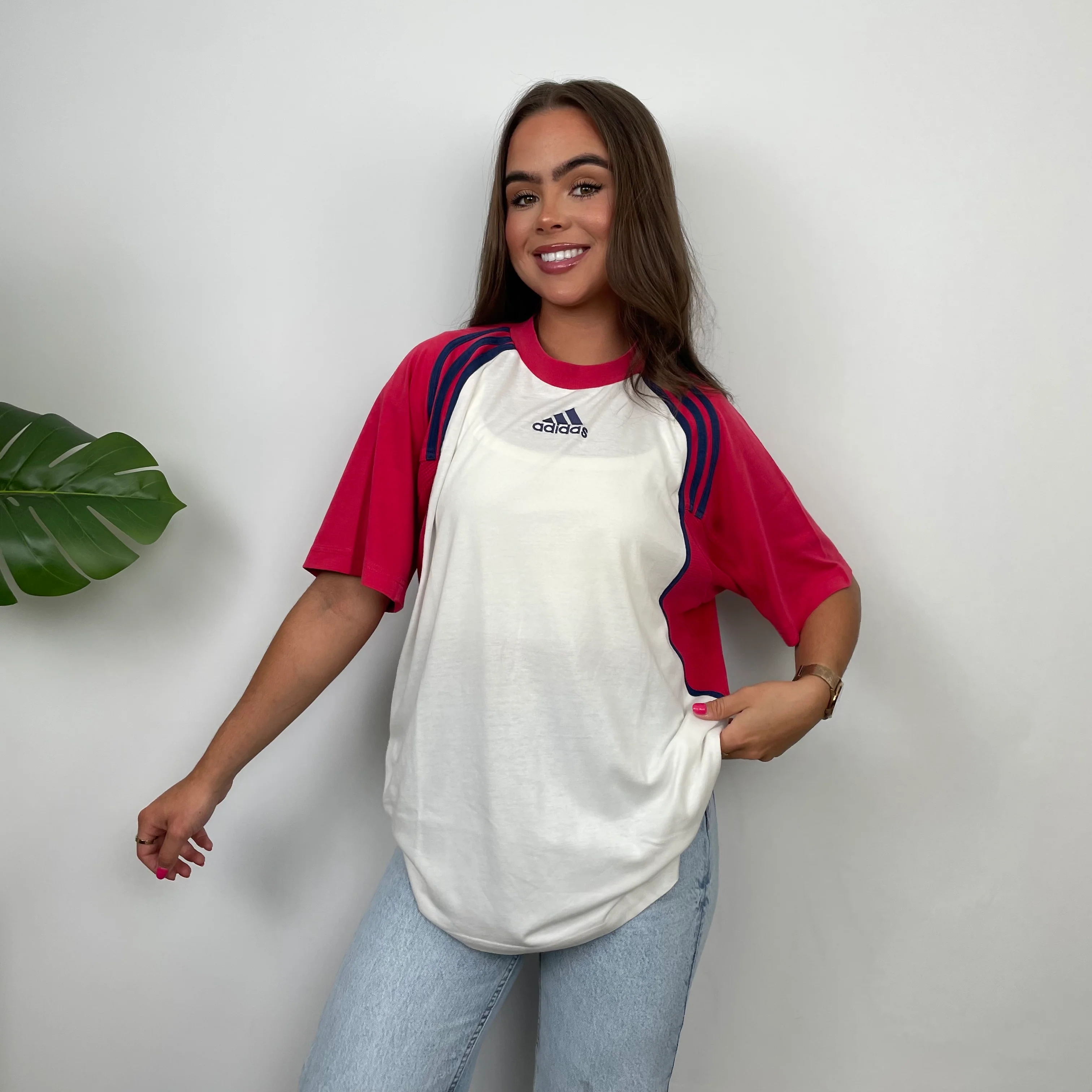 Adidas Embroidered Spell Out Colour Block T Shirt (L) - Image 6