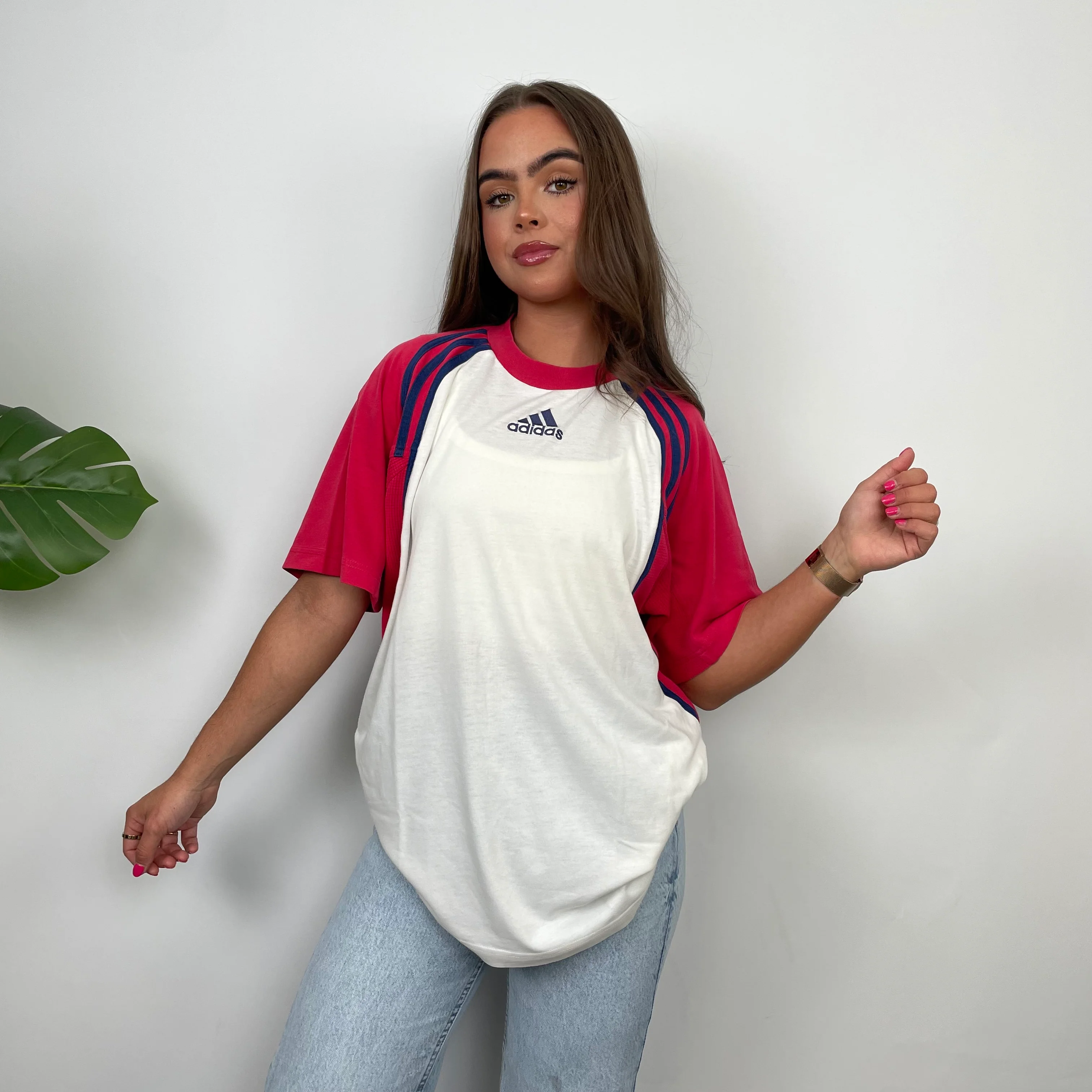 Adidas Embroidered Spell Out Colour Block T Shirt (L) - Image 7
