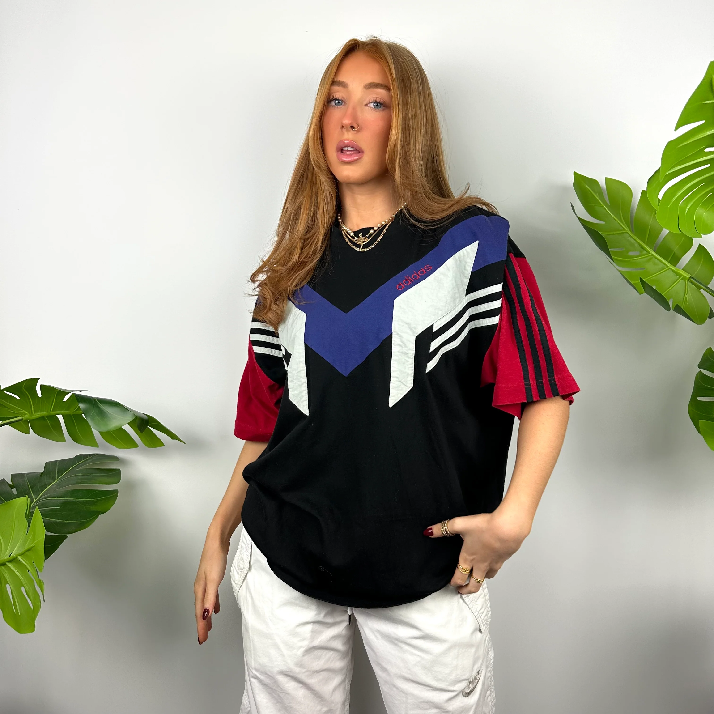 Adidas Embroidered Spell Out Colour Block T Shirt (M) - Image 2