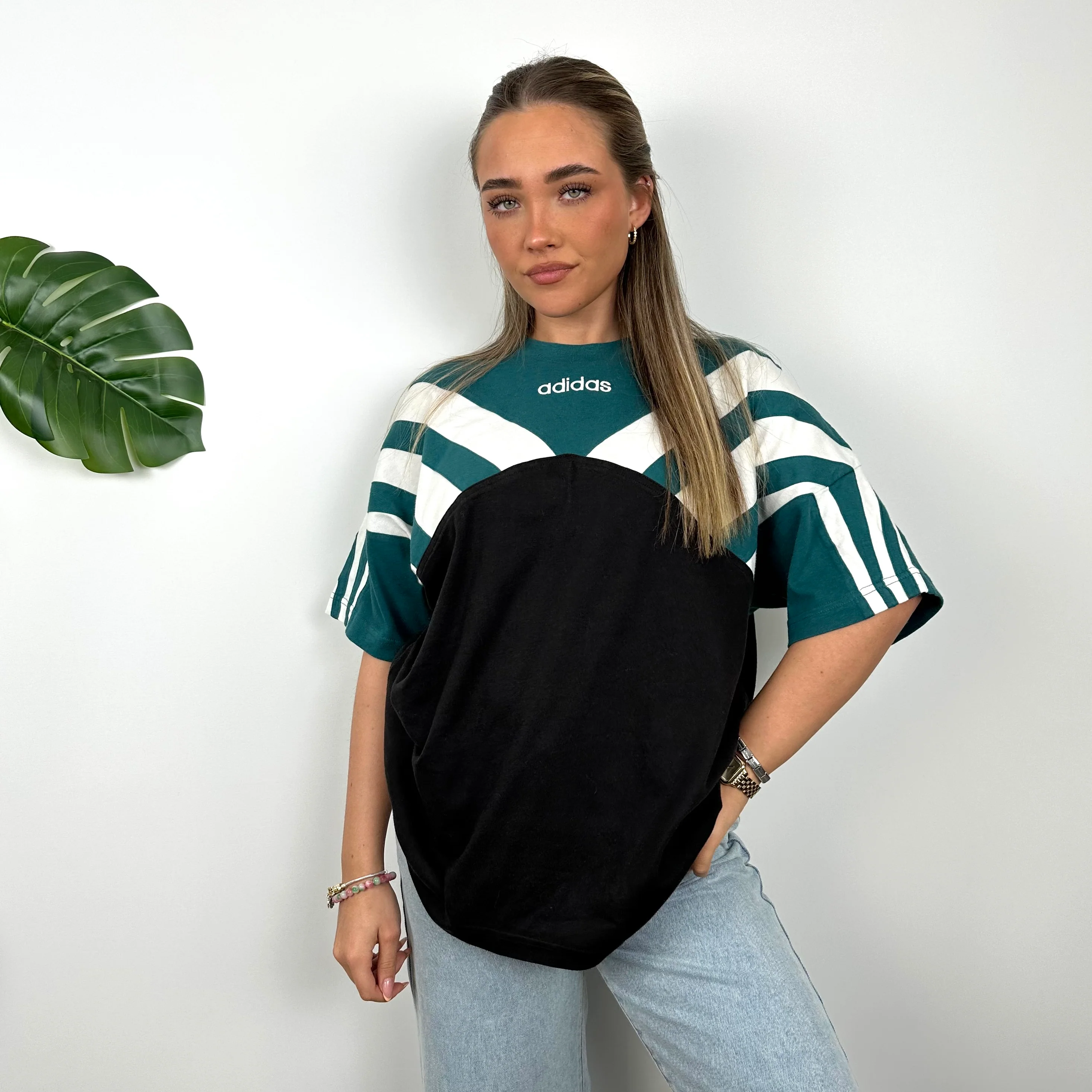 Adidas Embroidered Spell Out Colour Block T Shirt (L) - Image 2