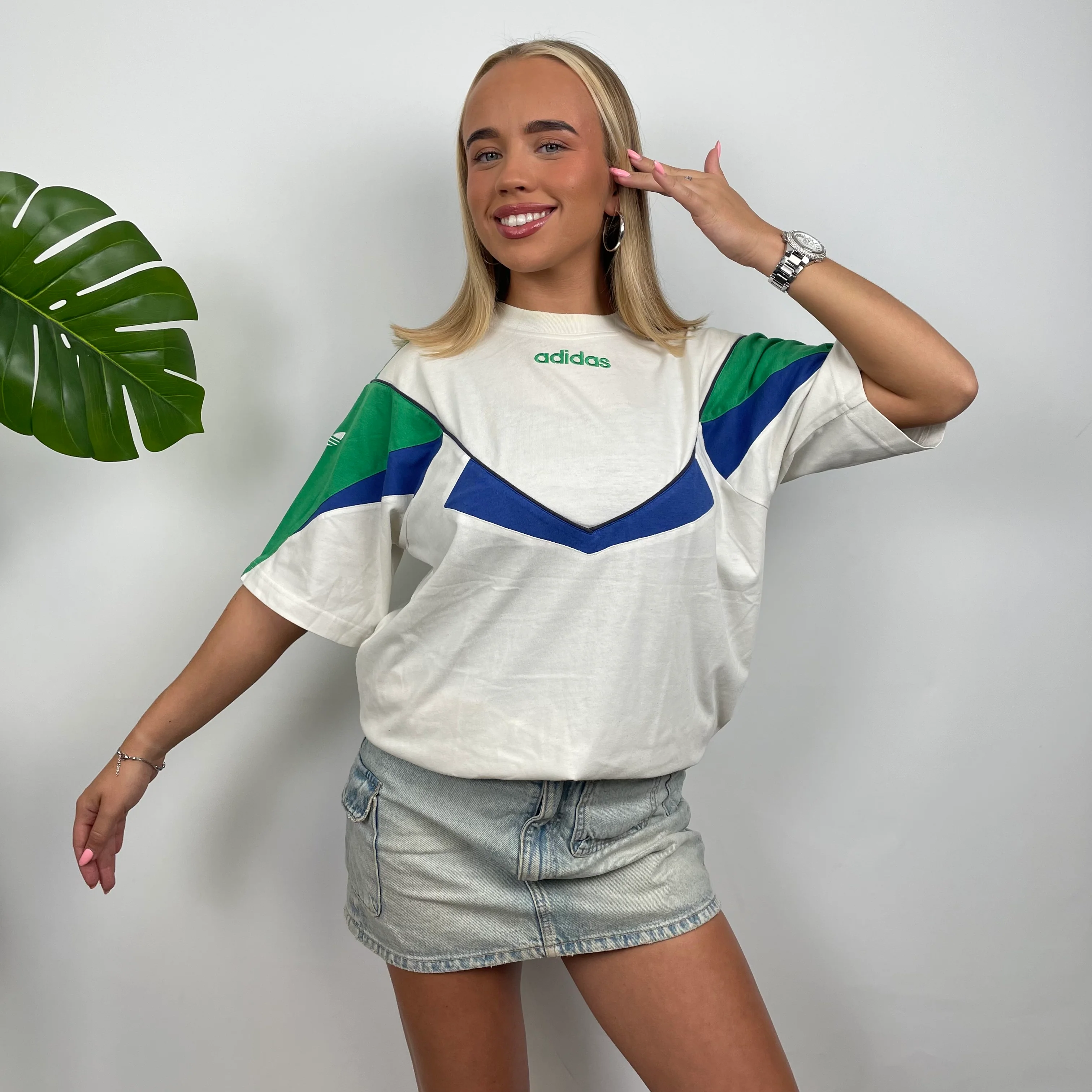 Adidas Embroidered Spell Out Colour Block T Shirt (M) - Image 2