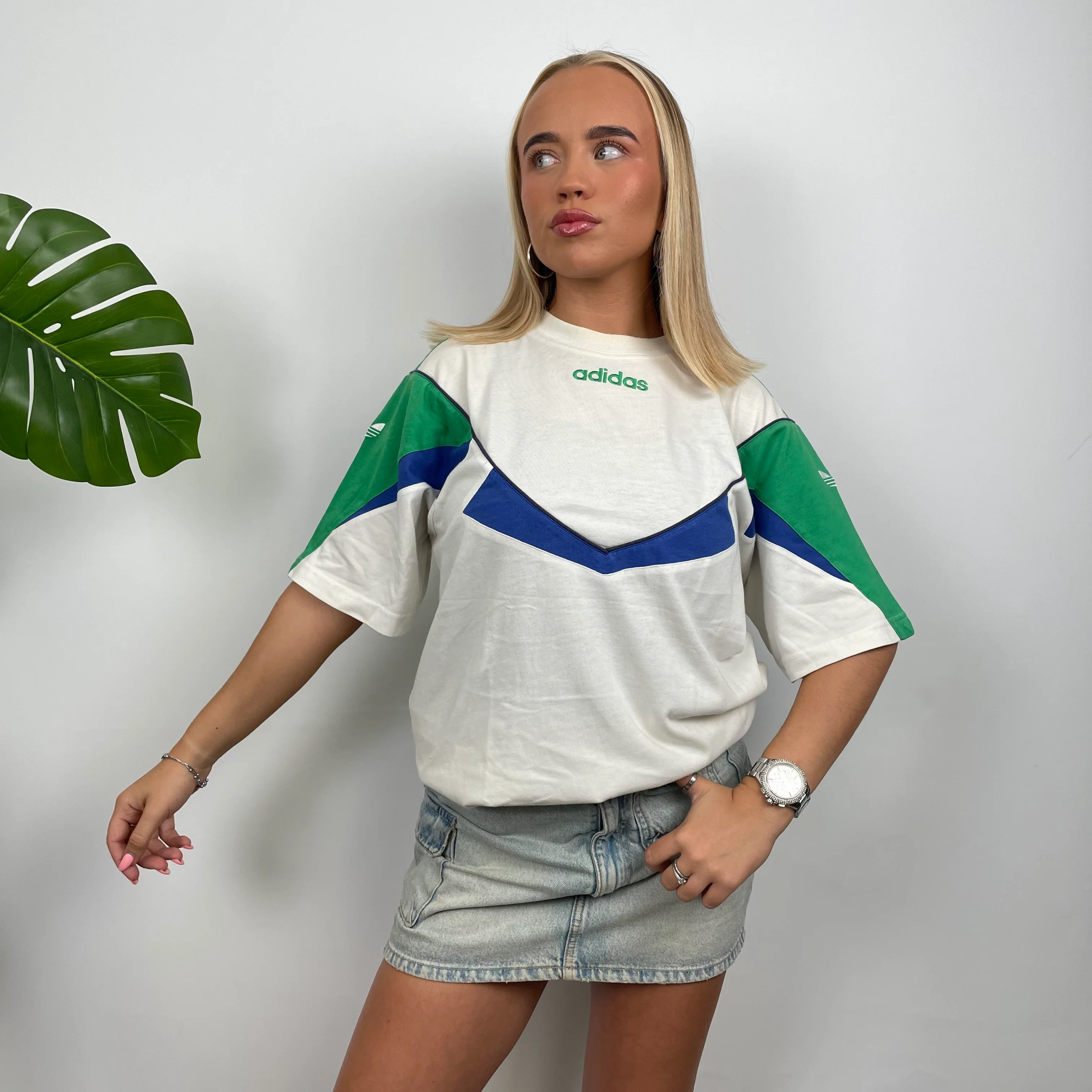 Adidas Embroidered Spell Out Colour Block T Shirt (M) - Image 3