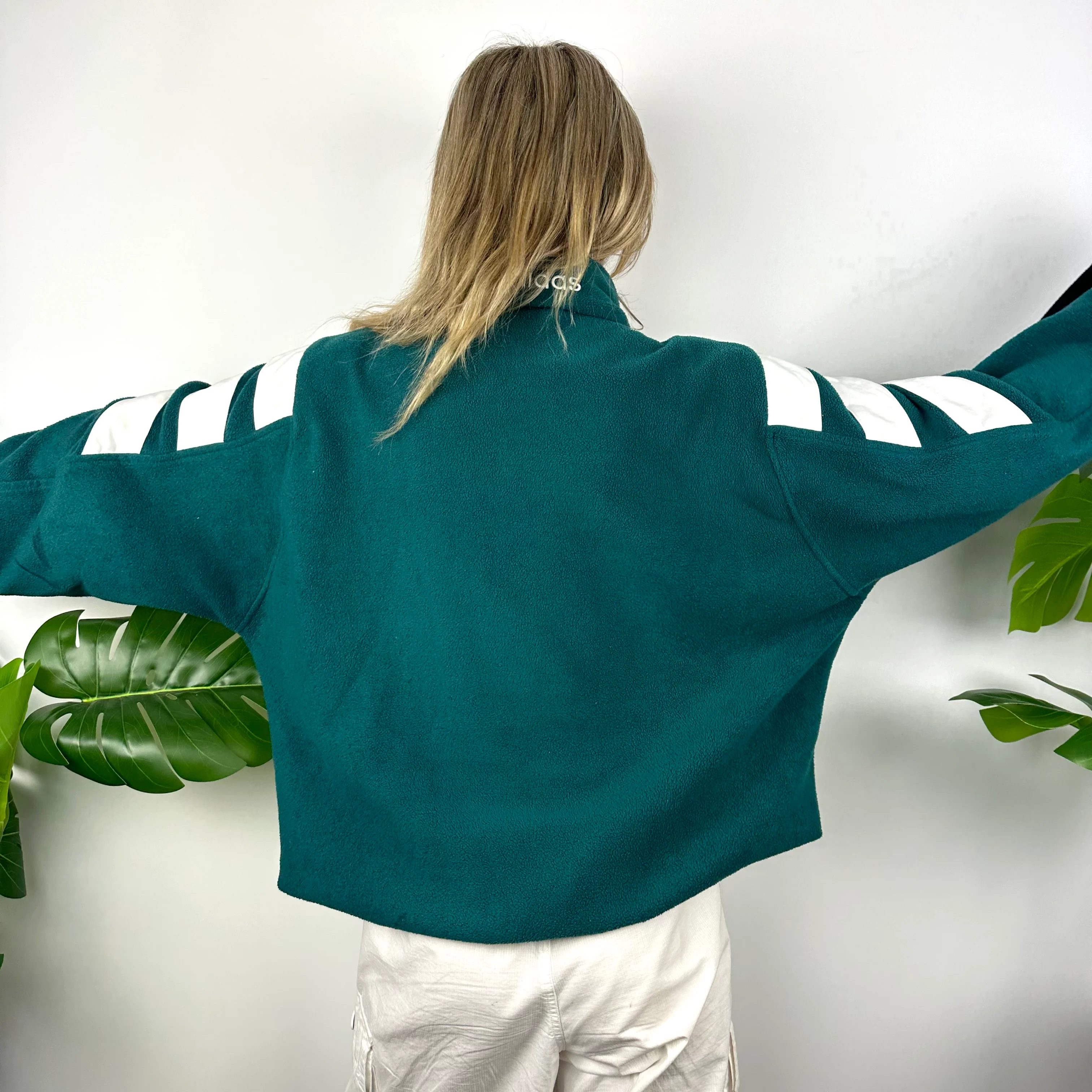 Adidas Embroidered Spell Out Colour Block Teddy Bear Fleece Quarter Zip (XL) - Image 5