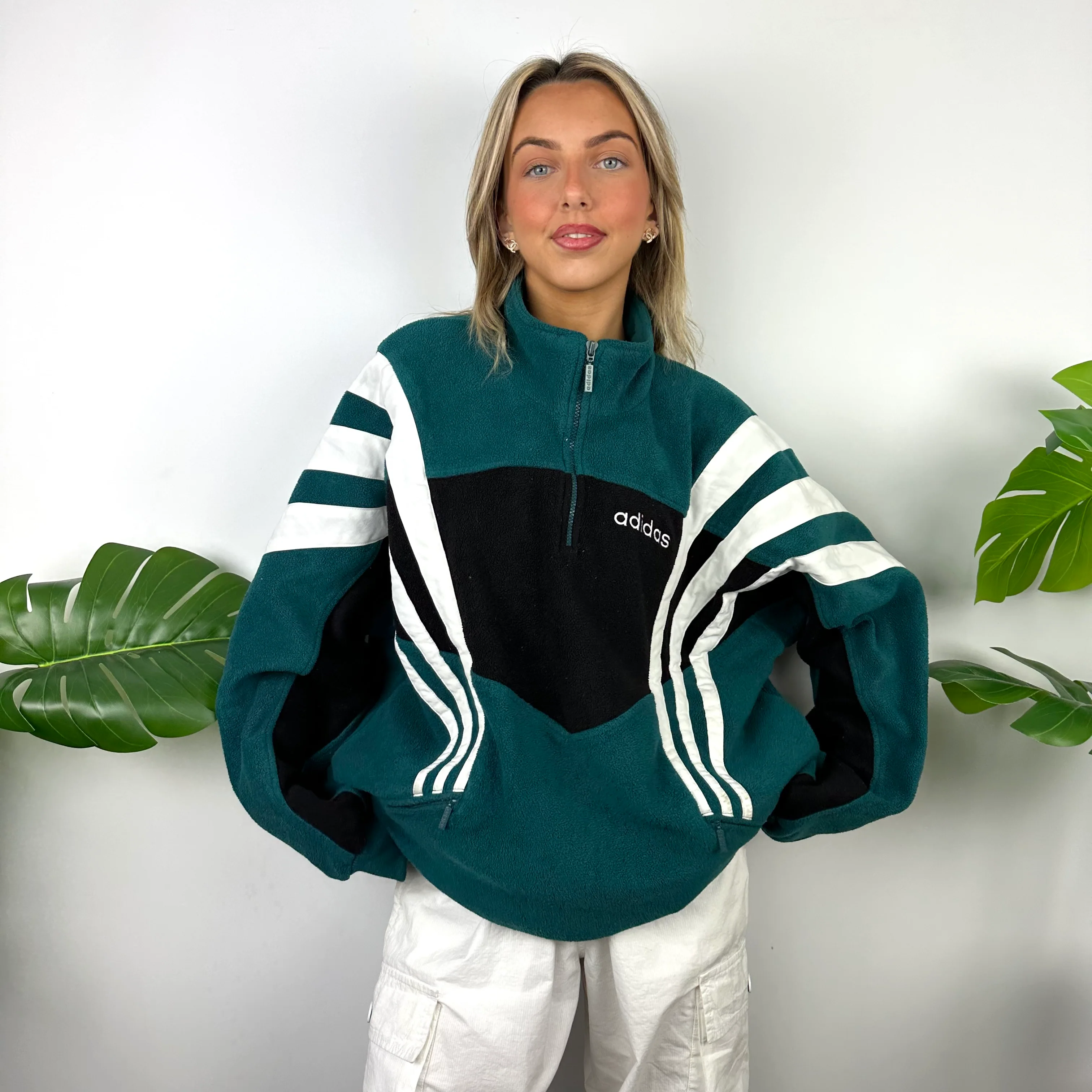 Adidas Embroidered Spell Out Colour Block Teddy Bear Fleece Quarter Zip (XL) - Image 7