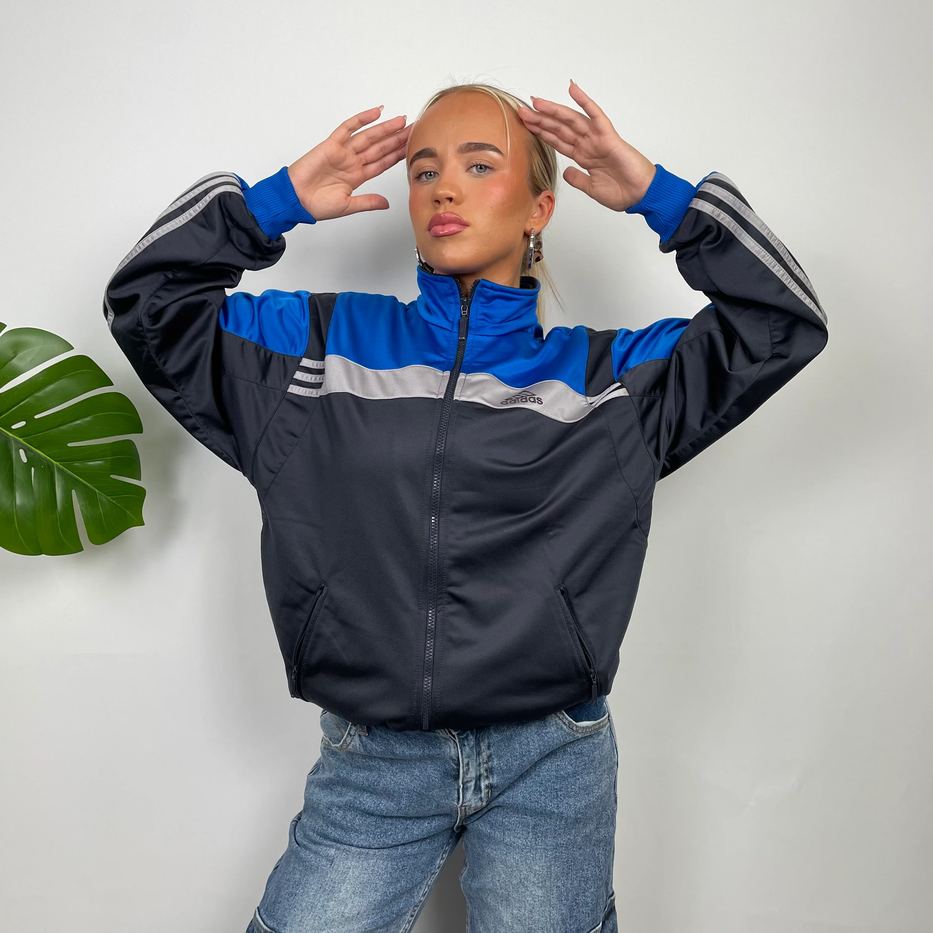 Adidas Embroidered Spell Out Grey Zip Up Track Jacket (M) - Image 2