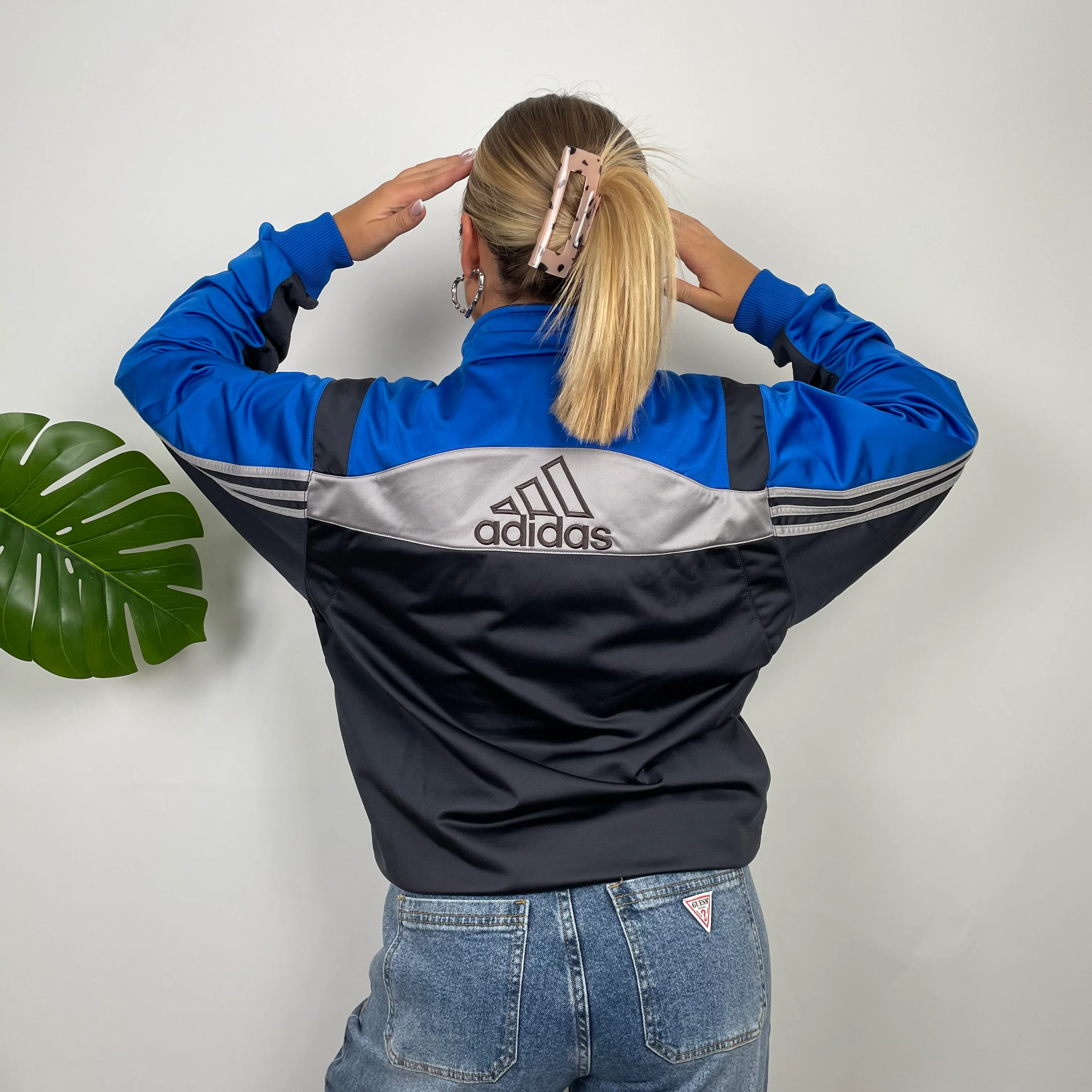 Adidas Embroidered Spell Out Grey Zip Up Track Jacket (M) - Image 3