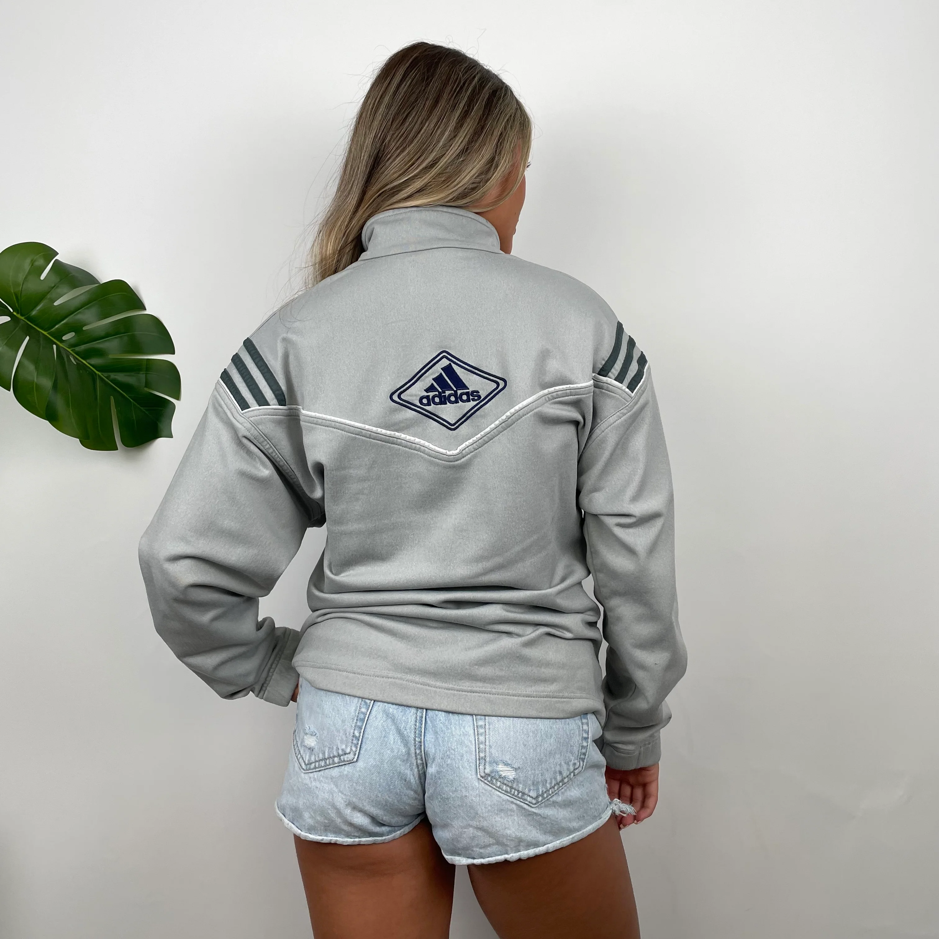 Adidas Embroidered Spell Out Grey Zip Up Track Jacket (S) - Image 2