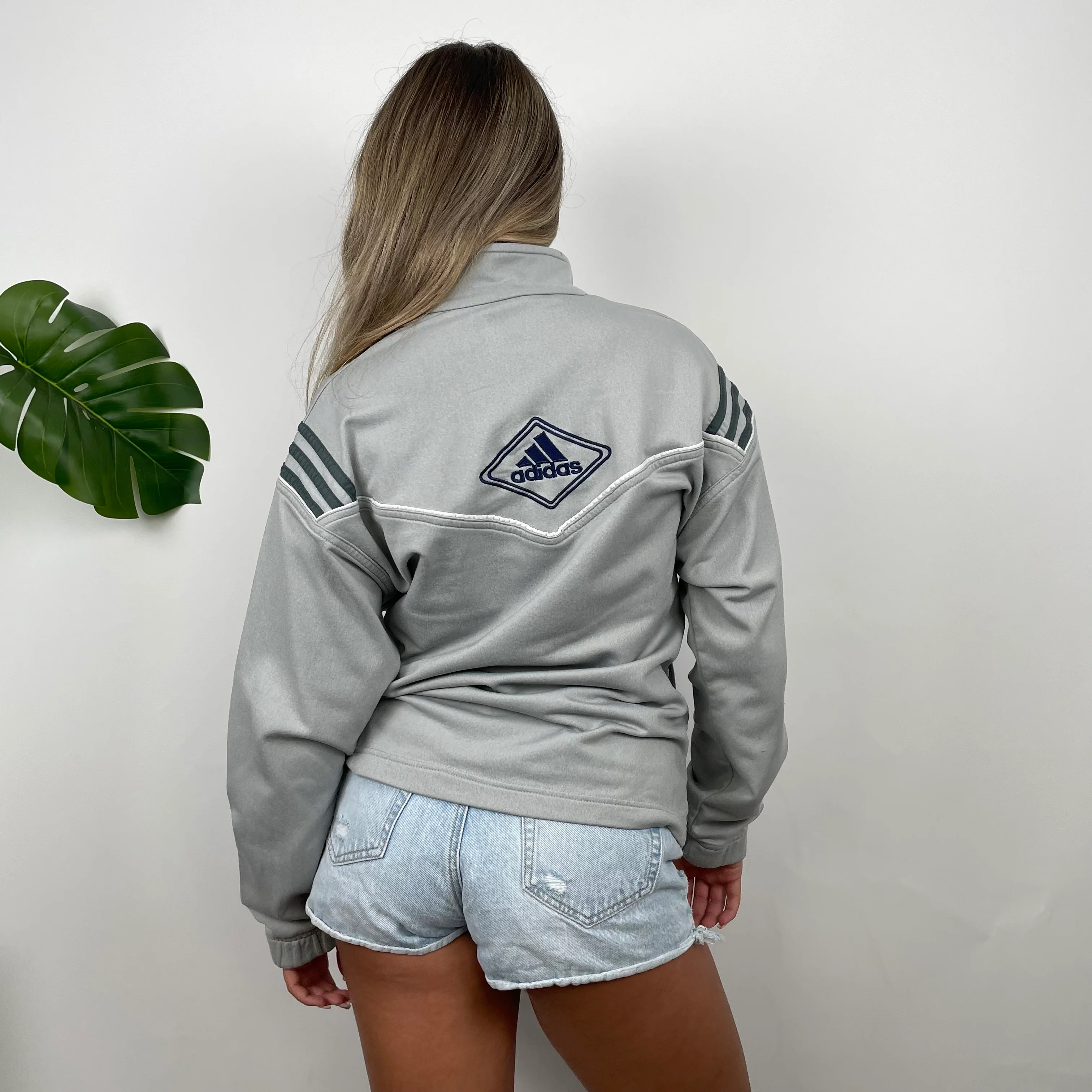 Adidas Embroidered Spell Out Grey Zip Up Track Jacket (S) - Image 7