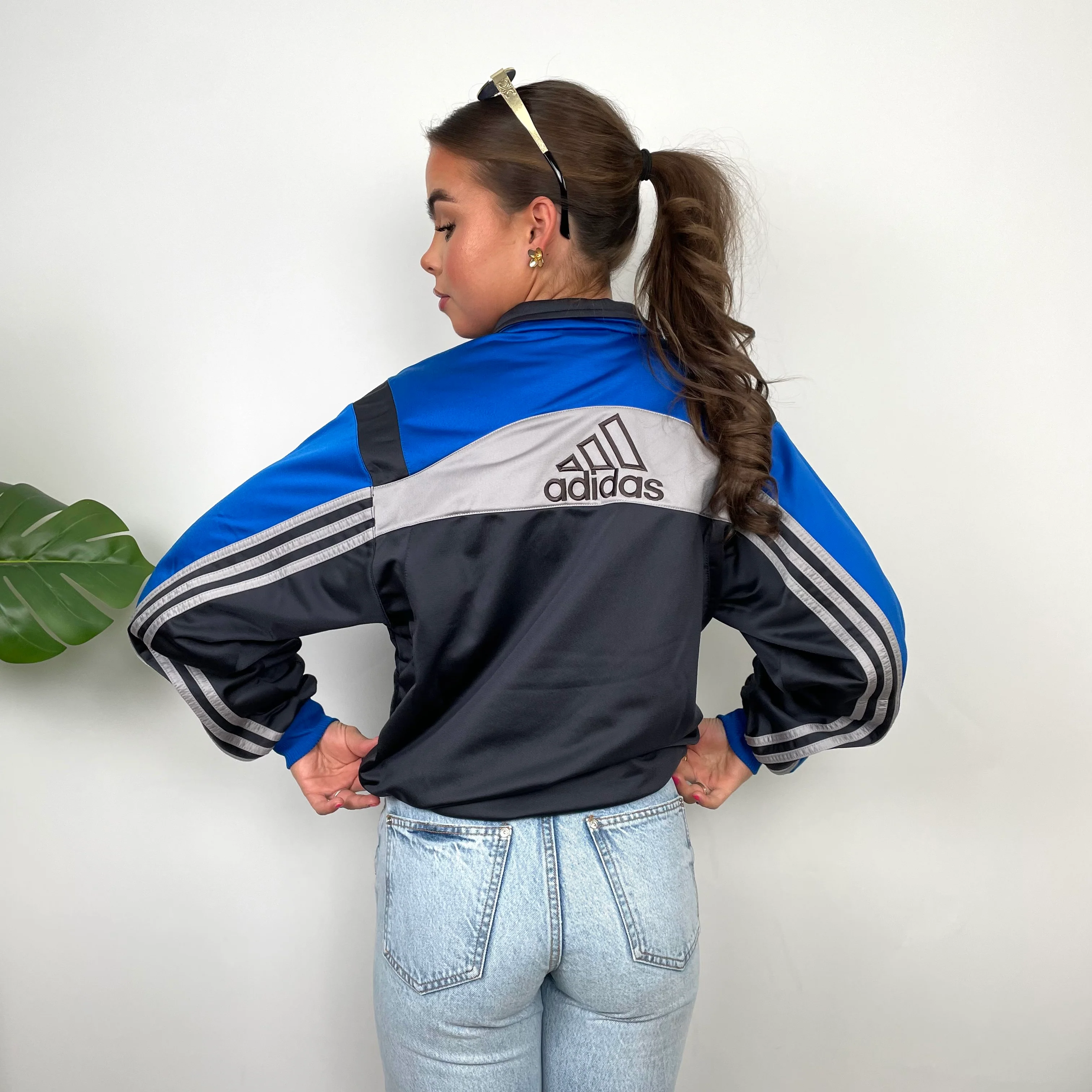 Adidas Embroidered Spell Out Grey Zip Up Track Jacket (M) - Image 3