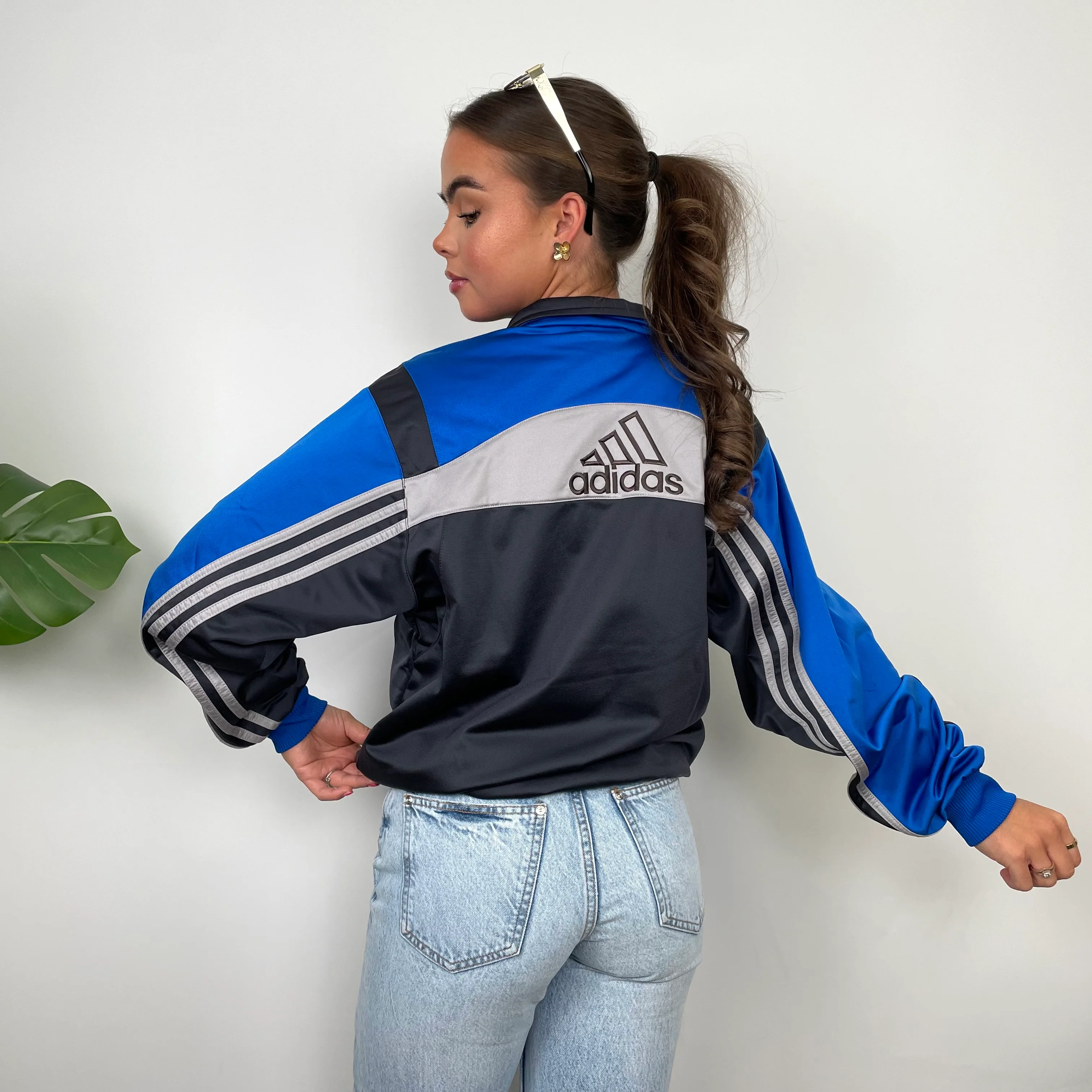 Adidas Embroidered Spell Out Grey Zip Up Track Jacket (M) - Image 5