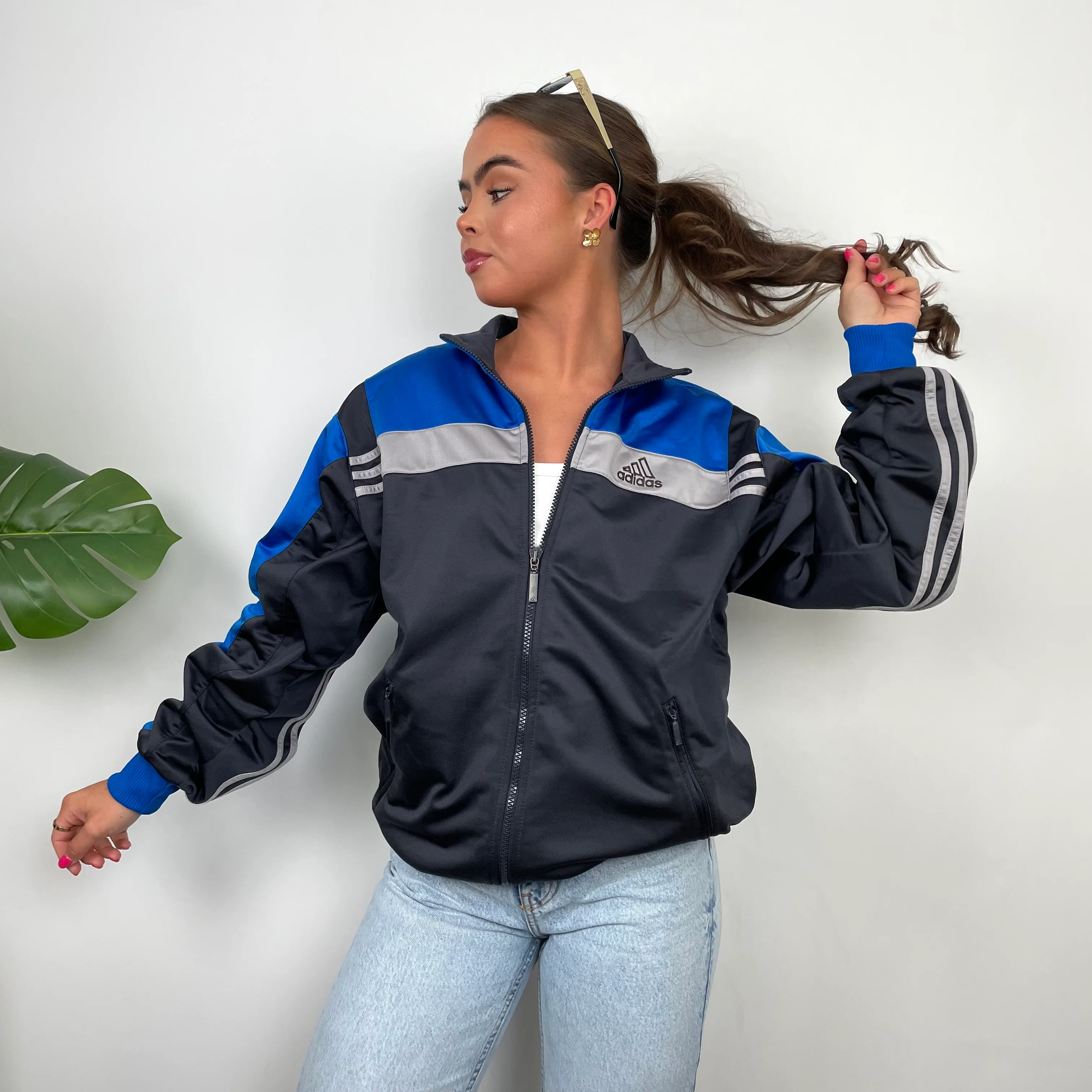 Adidas Embroidered Spell Out Grey Zip Up Track Jacket (M) - Image 6
